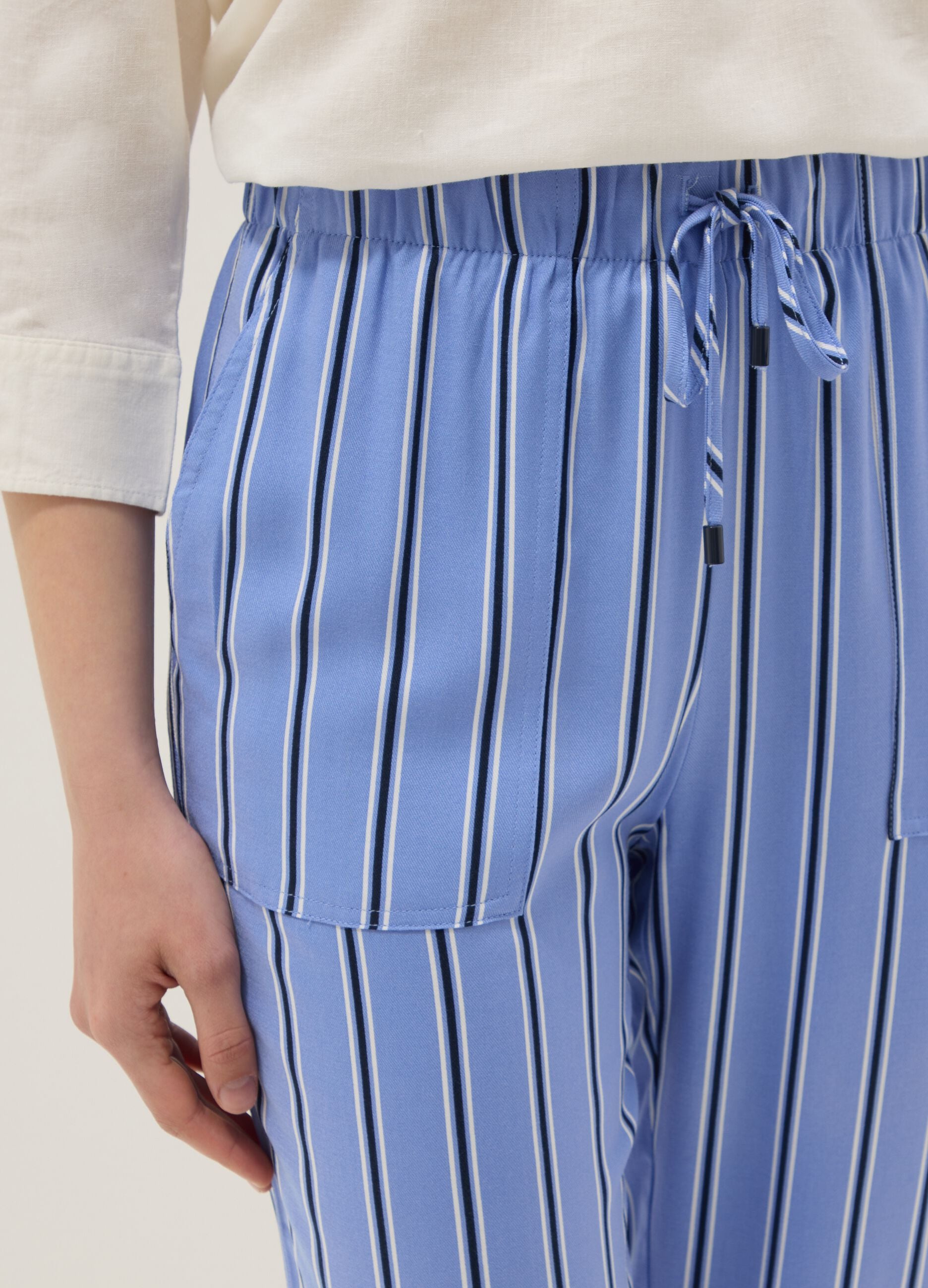 Multicolour striped pure viscose jogger trousers regular fit