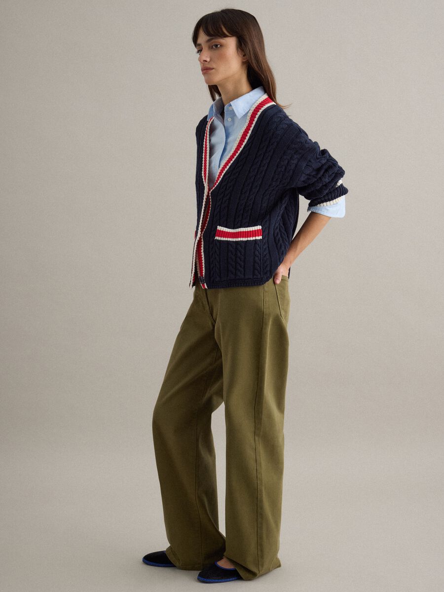 Multicolour pure cotton oversized cardigan with deep V-neck_1