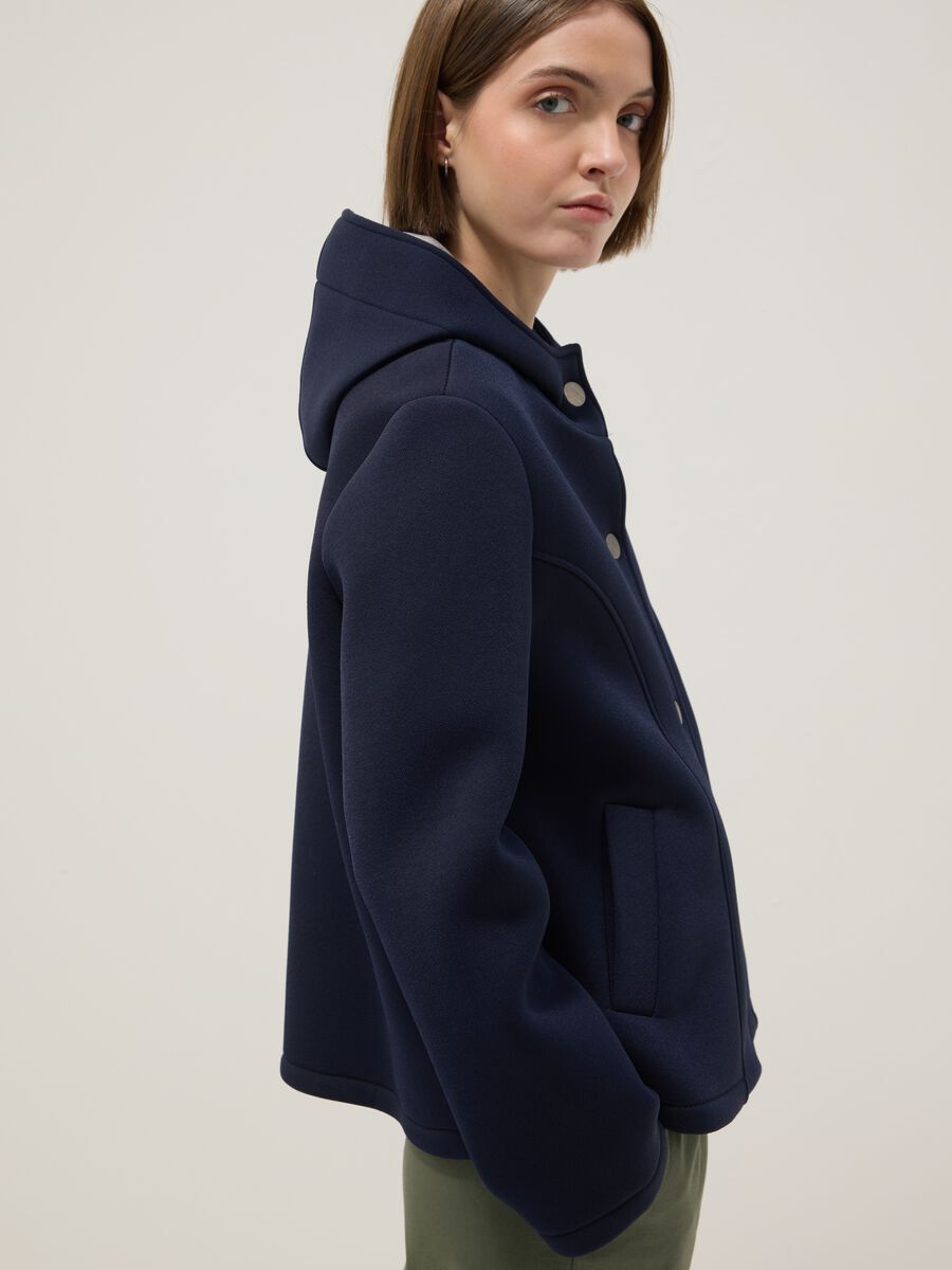 Blue regular fit jacket with hood and buttons_1
