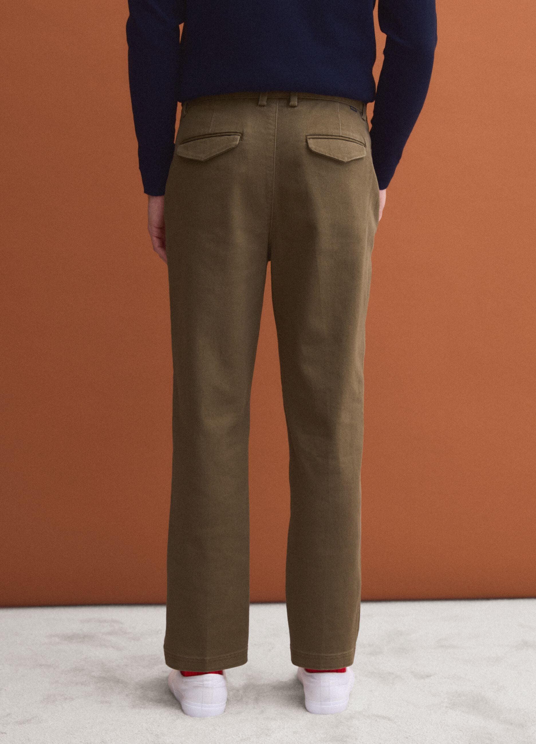 Men&rsquo;s brown stretch-cotton straight-fit chino trousers
