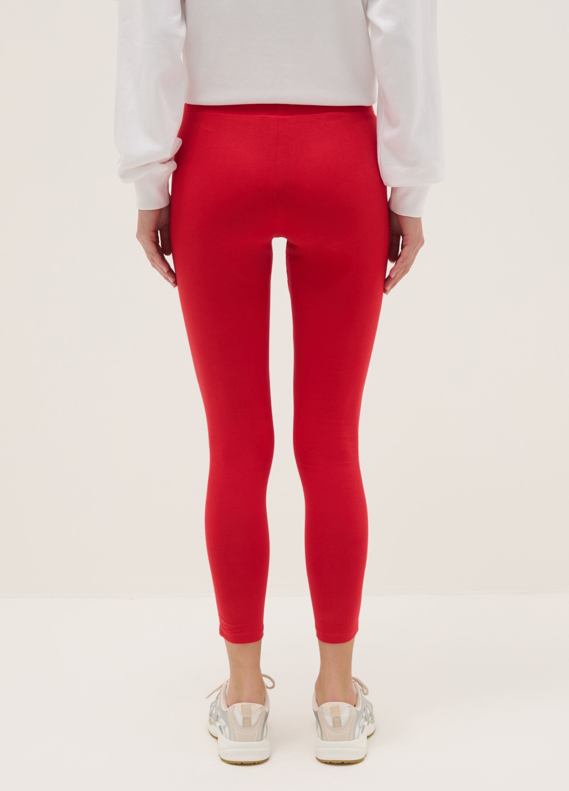 Slim Fit Red Stretch Cotton Leggings with Everlast Logo