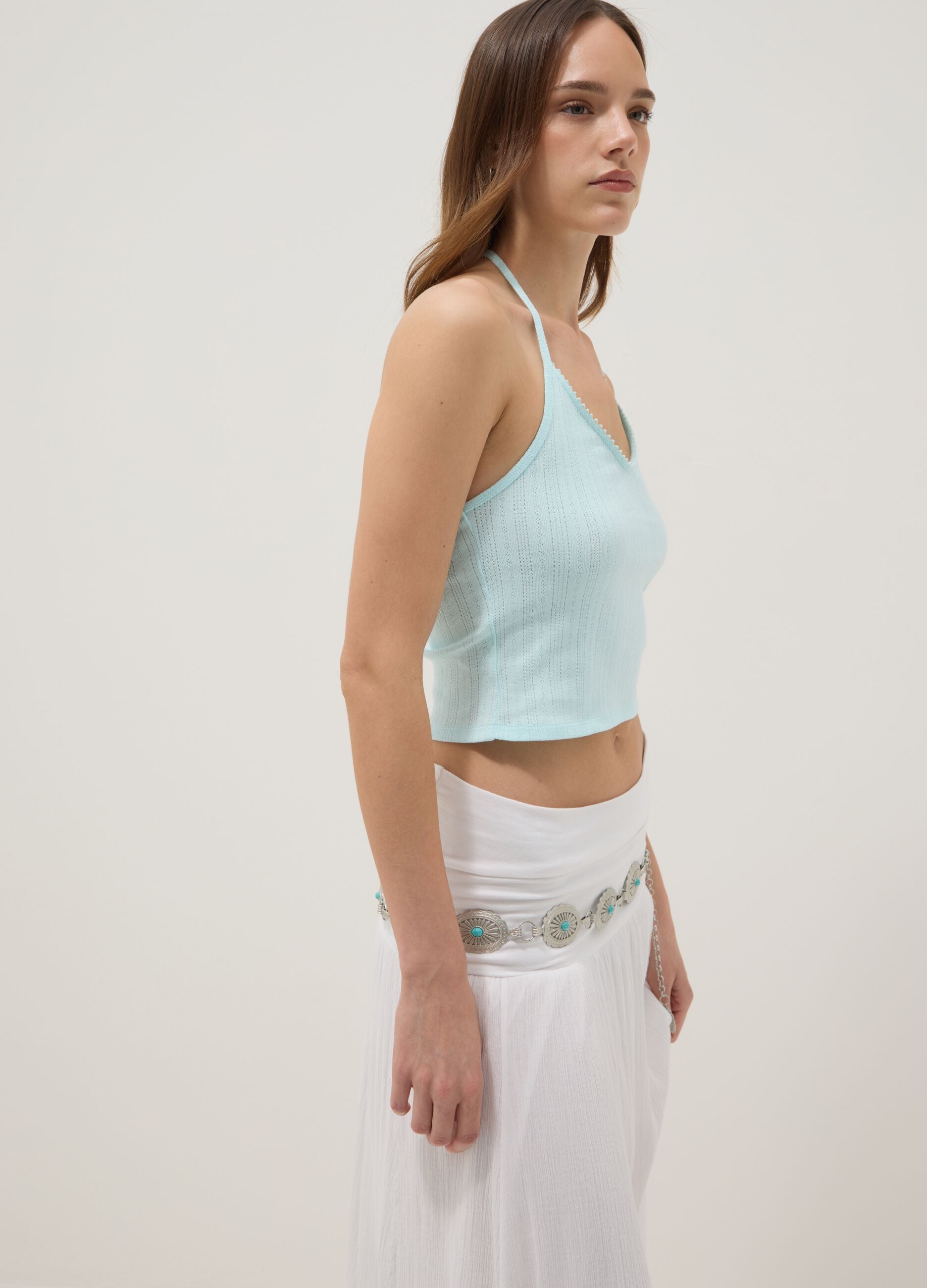 Light blue pure cotton ribbed top