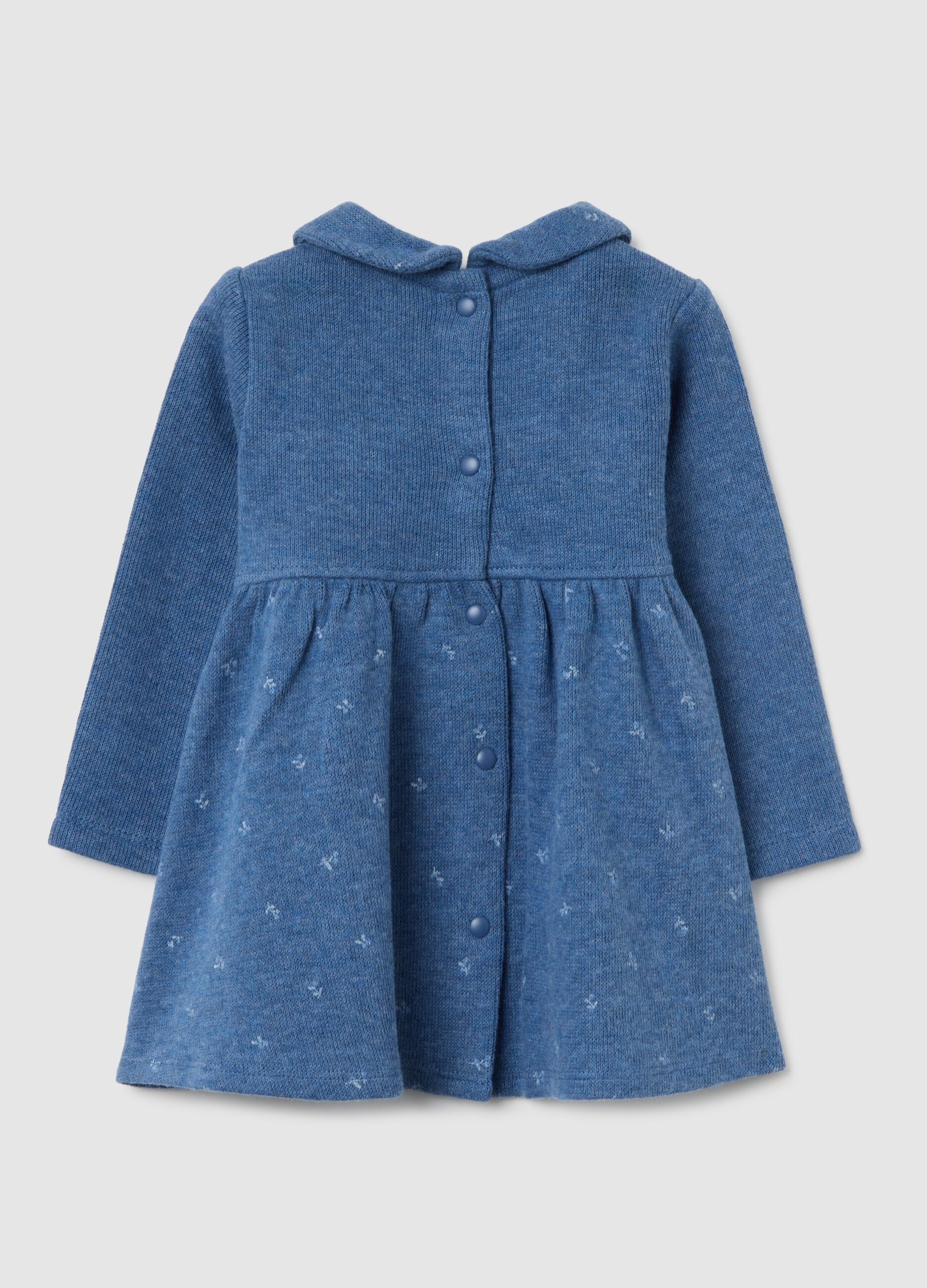 Baby girl's blue dress in pure cotton with regular fit and round neckline