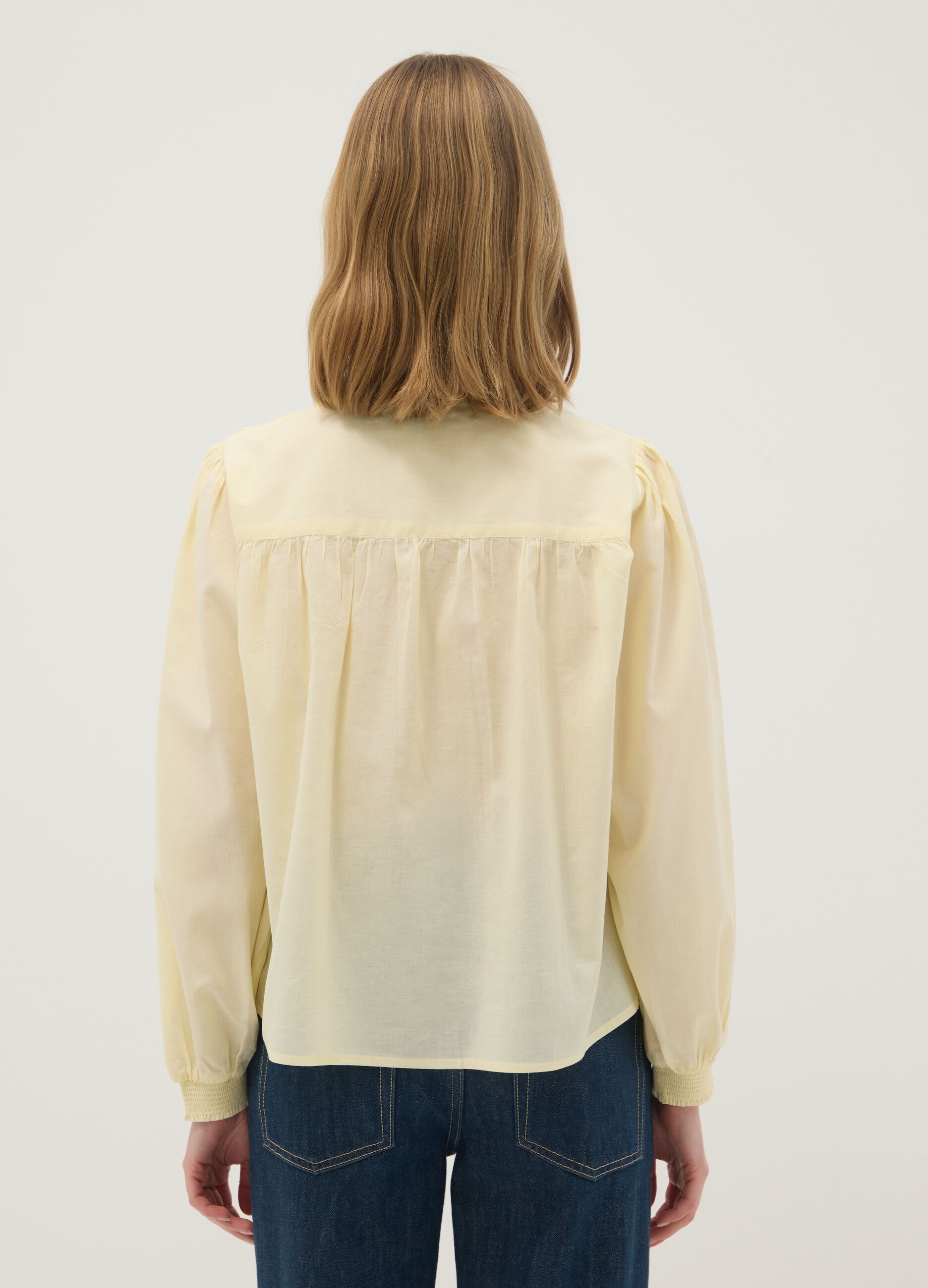 Beige pure cotton regular fit shirt with buttons and rounded collar