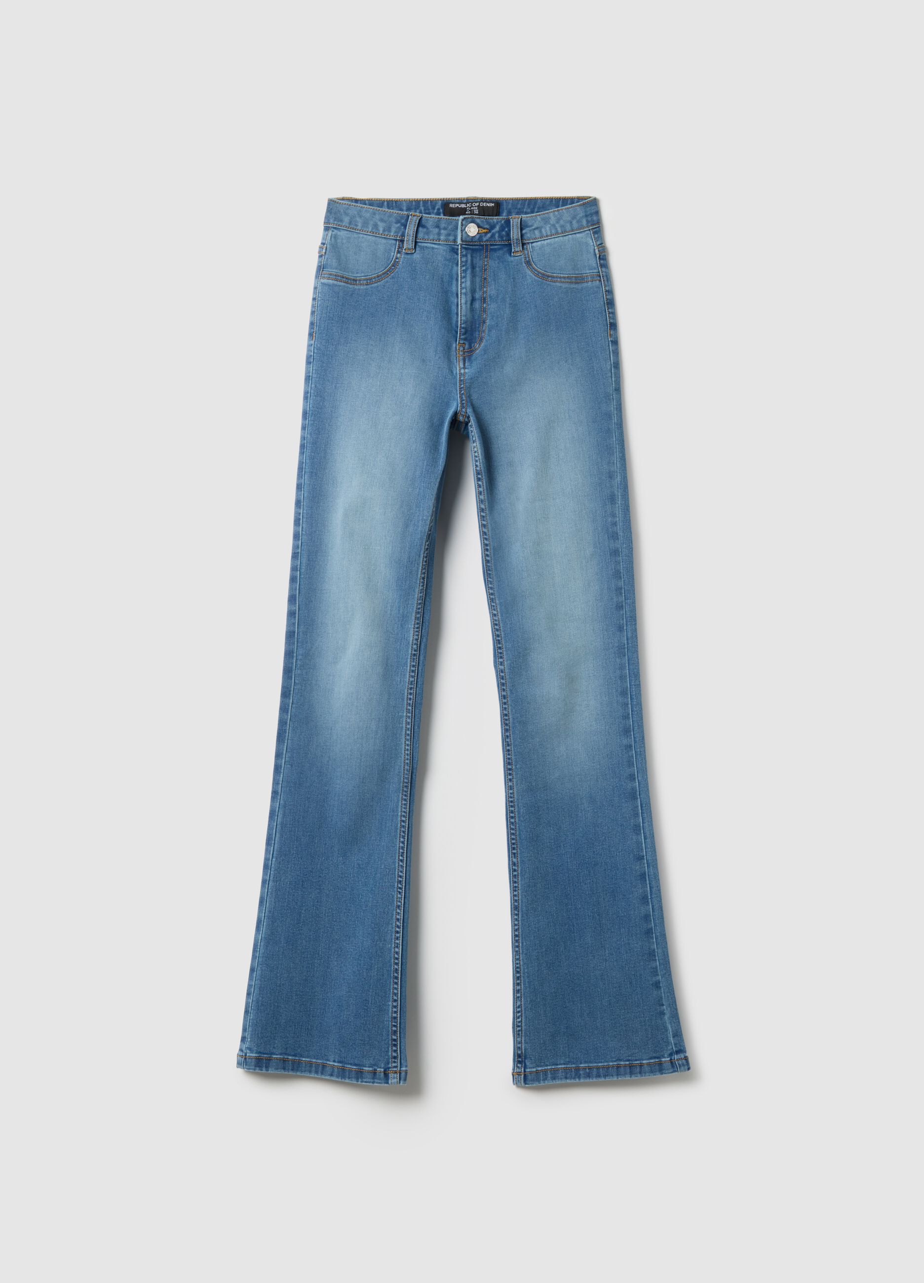 Blue Cotton Blend Flare Fit Jeans