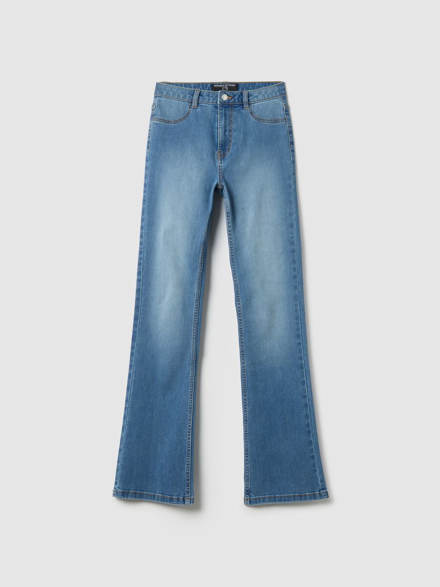 Blue Cotton Blend Flare Fit Jeans_4