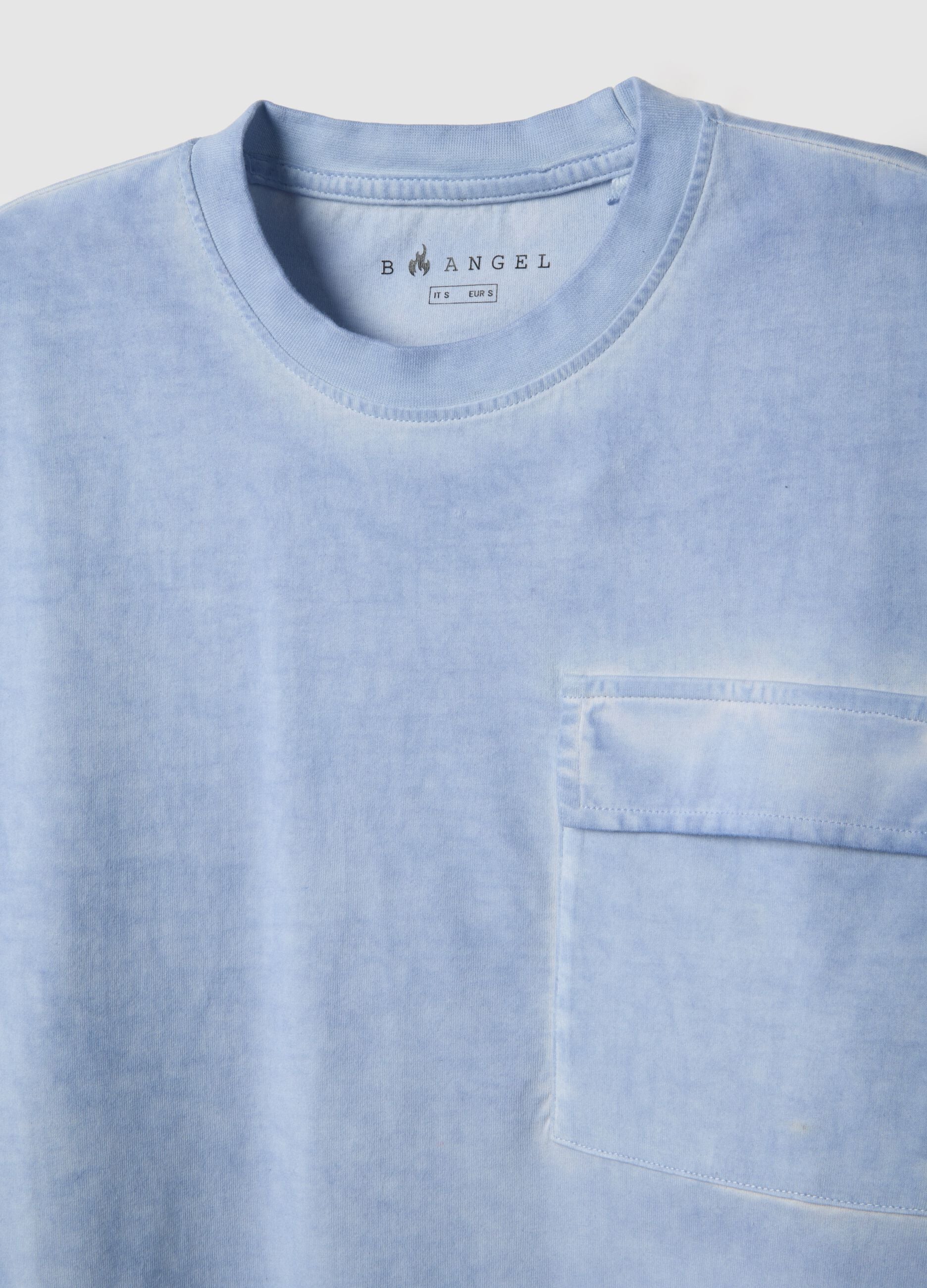 Light blue pure cotton regular fit t-shirt with pocket