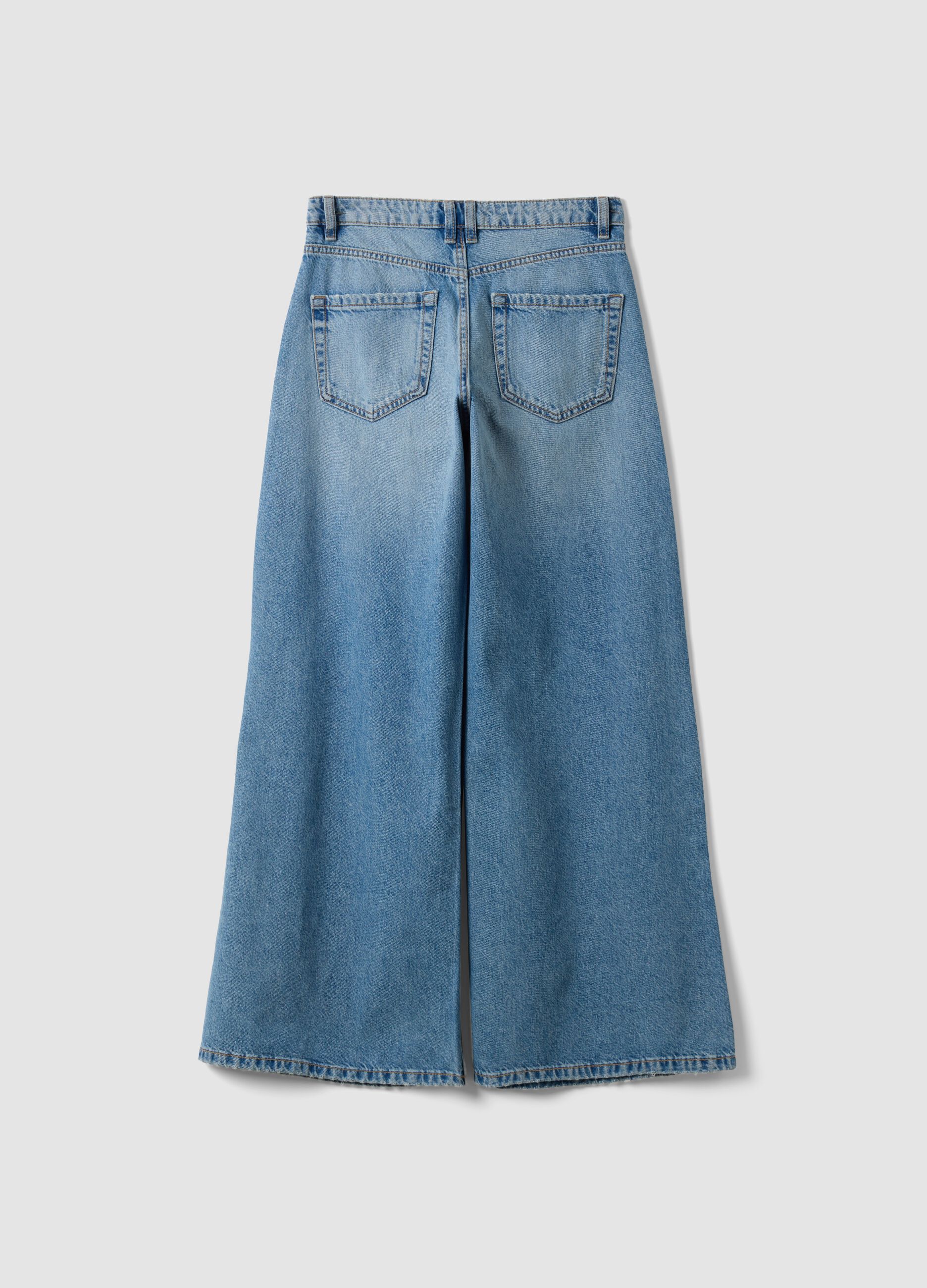 Light Blue Low-Rise Pure Cotton Wide-Leg Jeans