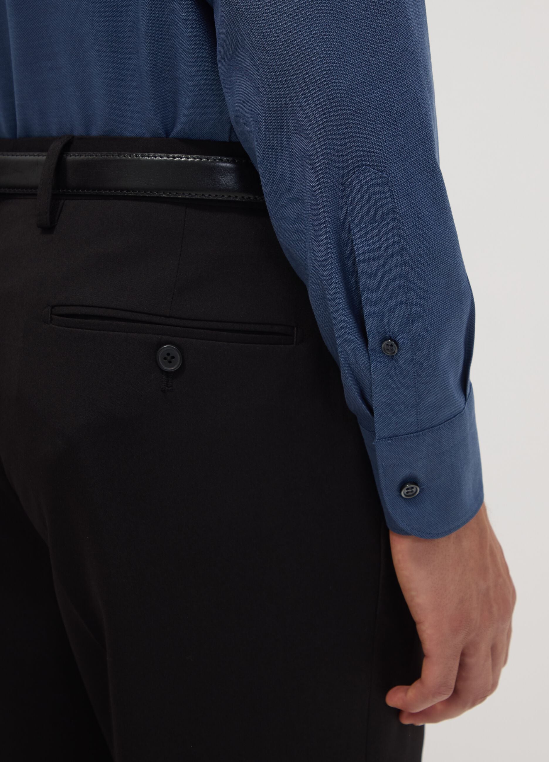 Blue pure cotton shirt with French collar, regular fit, easy iron