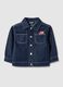 Blue regular fit pure cotton denim jacket with buttons for boy_0