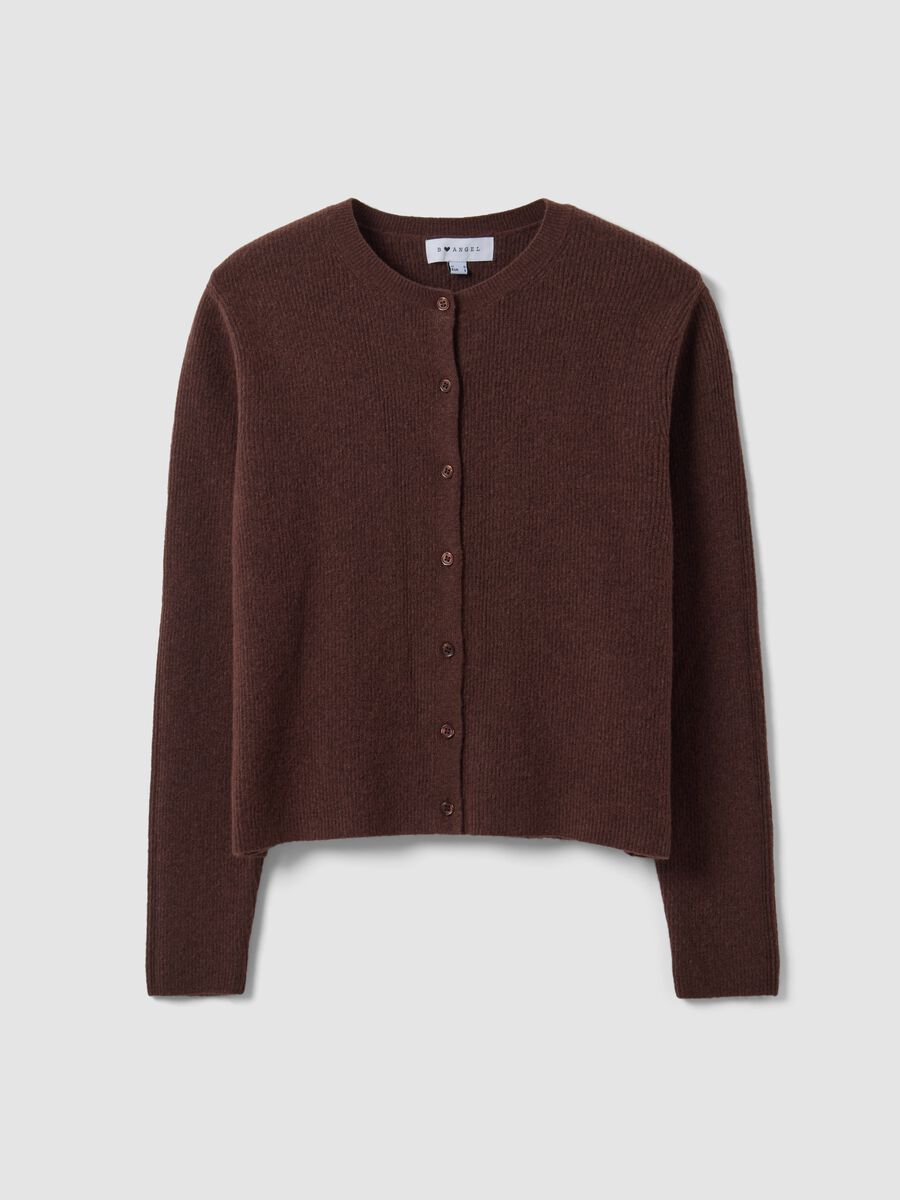 Brown crew-neck cardigan in lyocell and wool blend, oversized fit_0