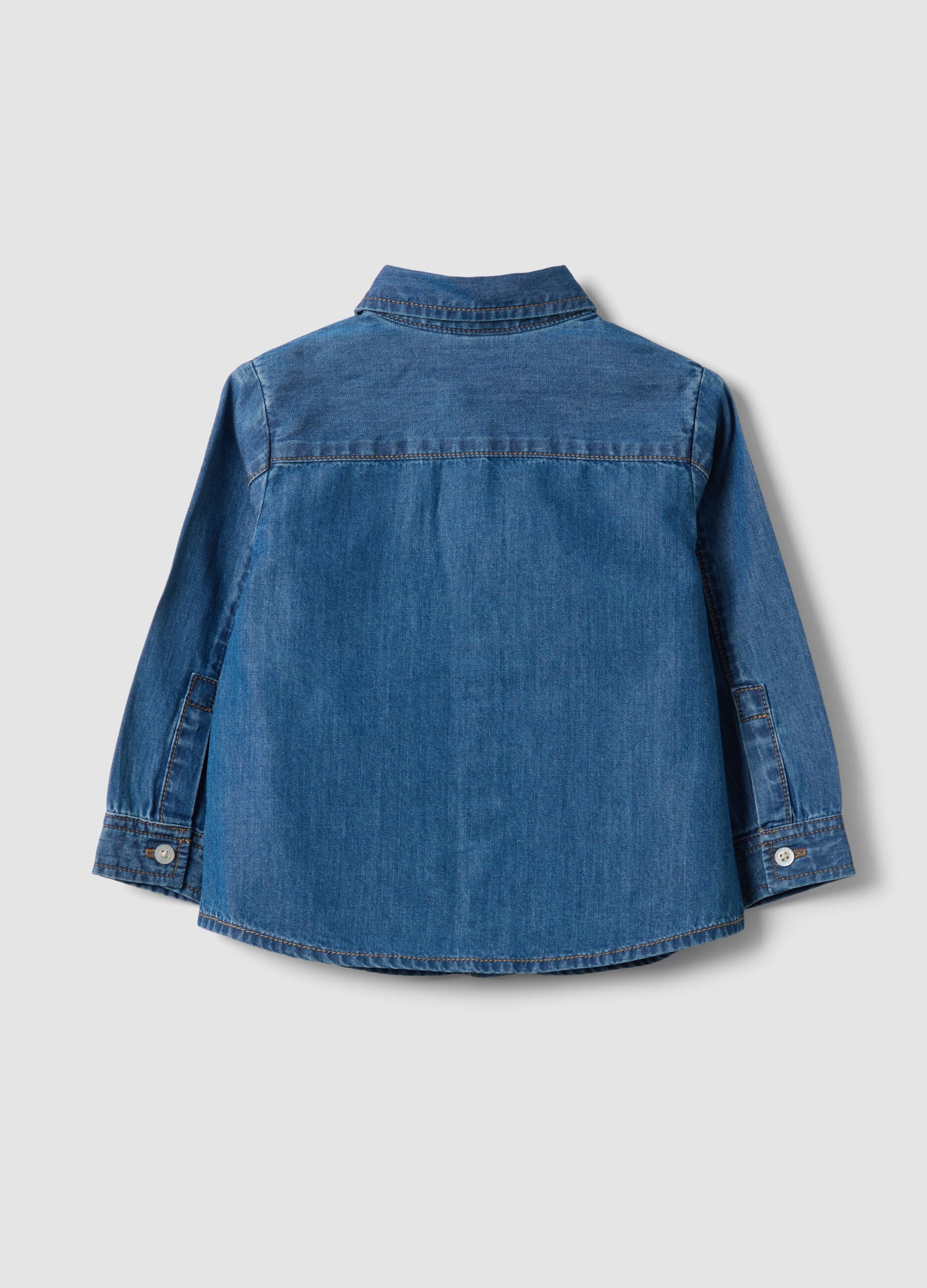 Blue denim shirt in pure cotton, regular fit, for boys