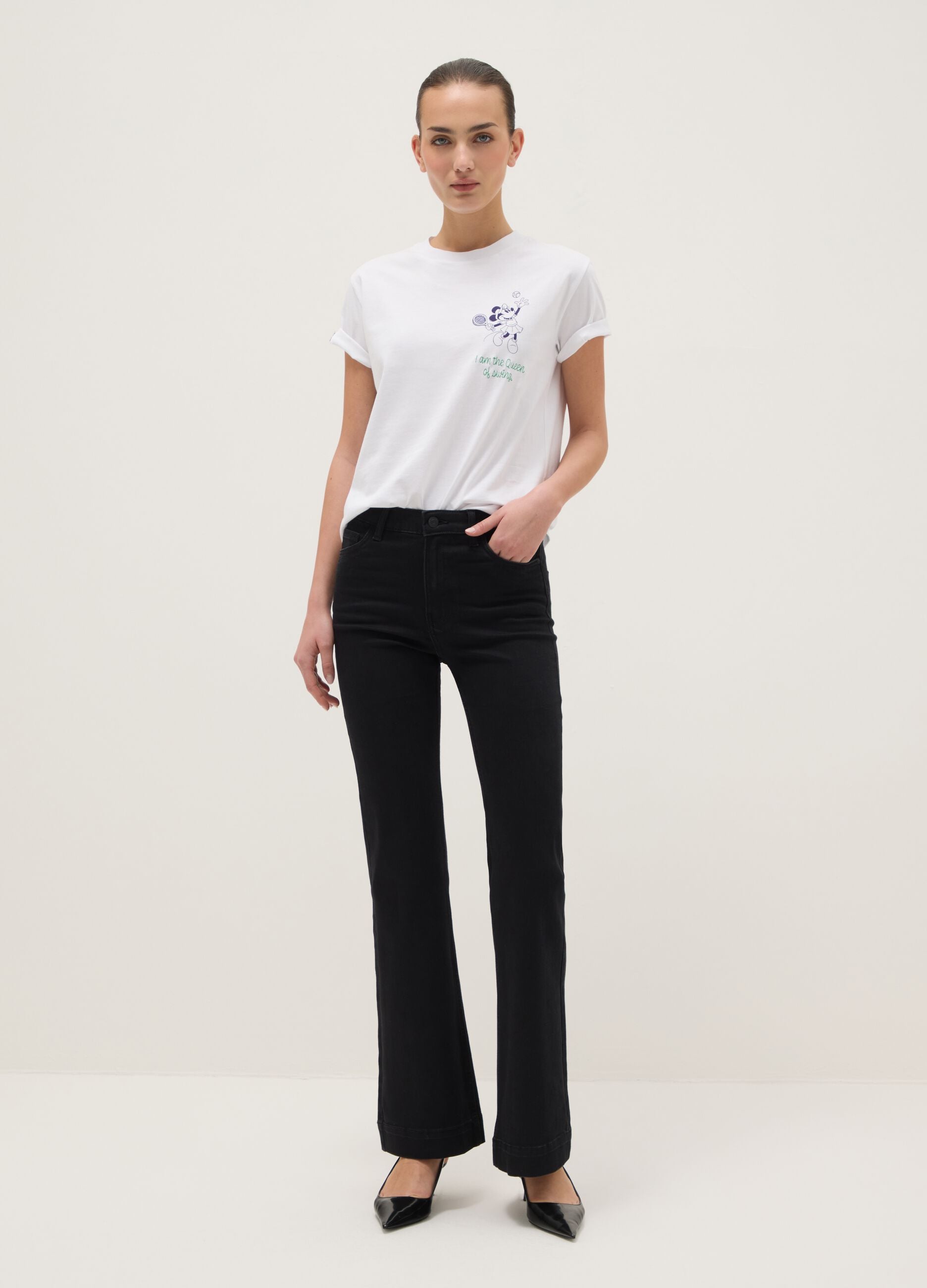 White pure cotton regular fit T-shirt with Minnie print