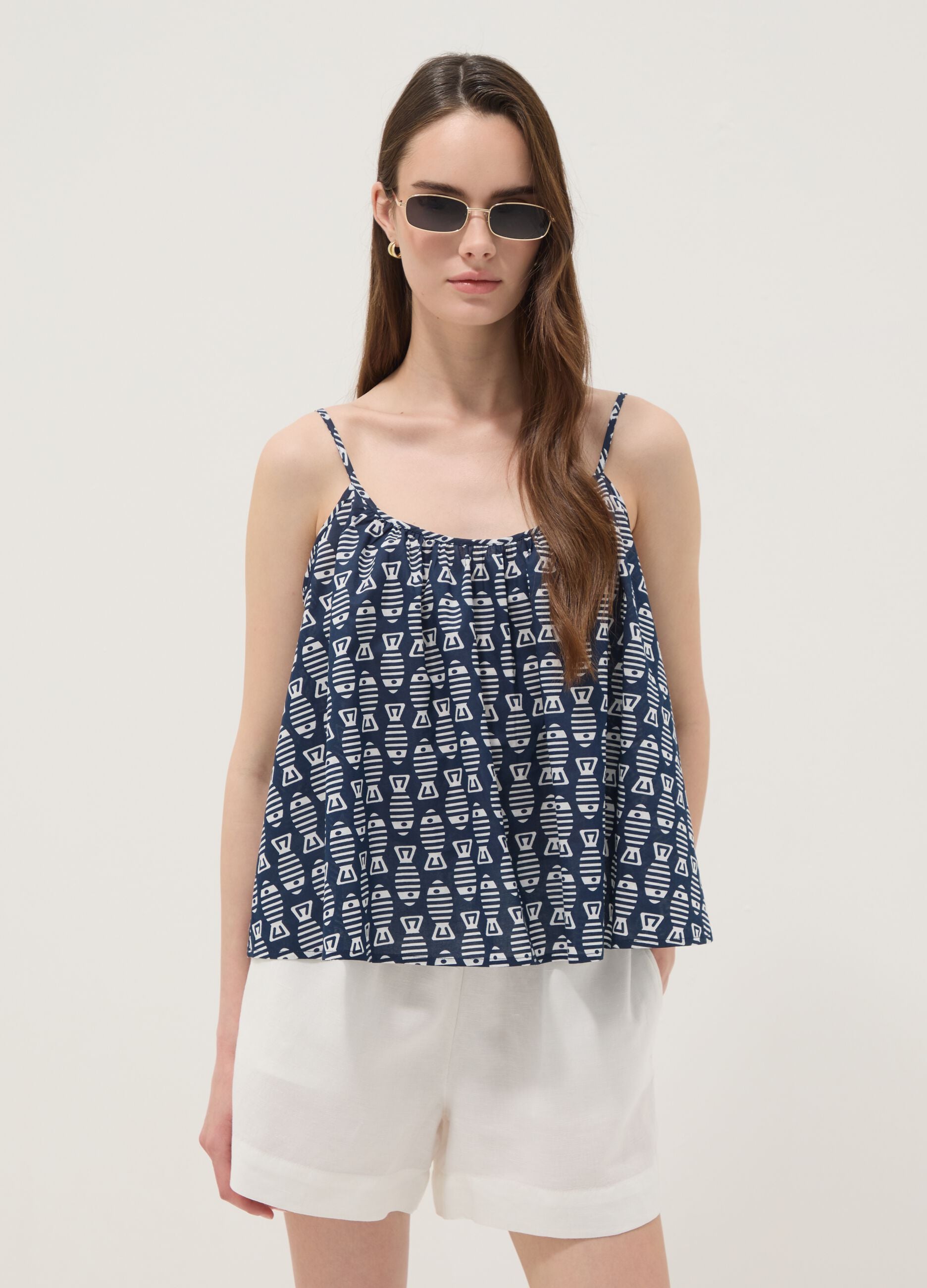 Blue pure cotton cami top with thin straps