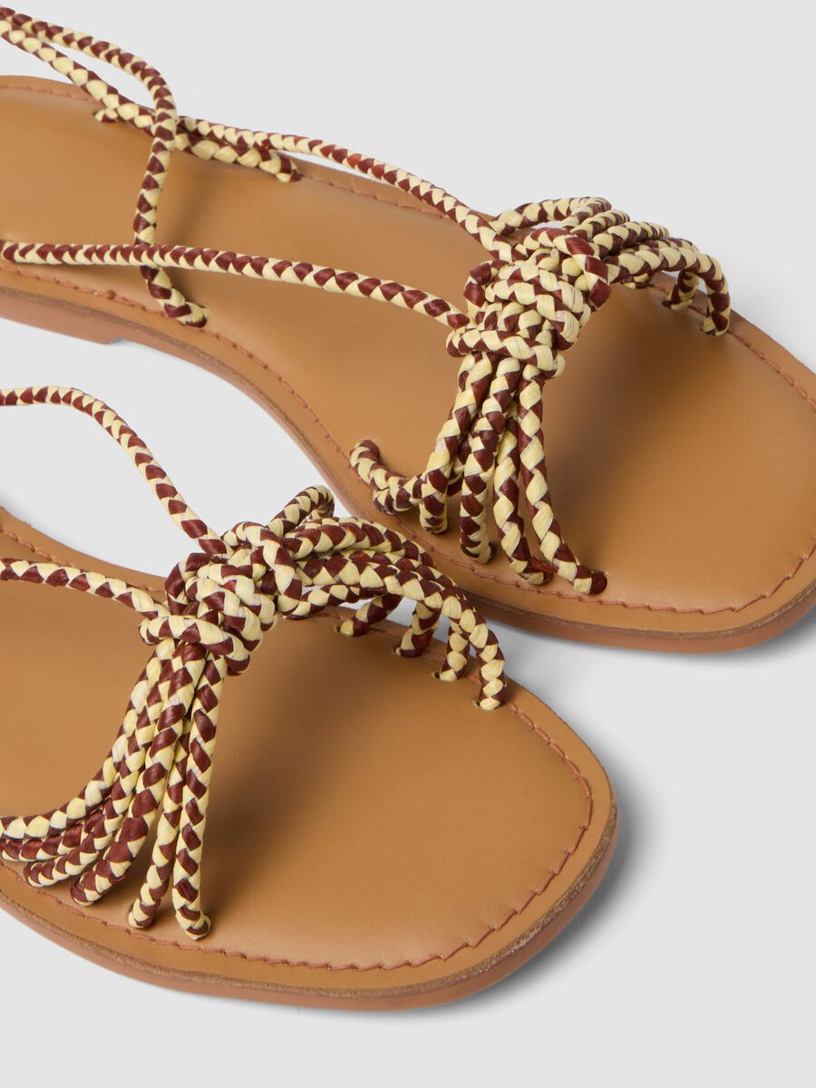Brown flat sandals with braided tie-up straps_1