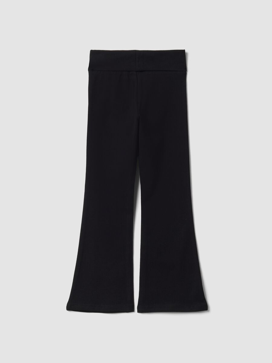 Black flared leggings in stretch organic cotton for girls_1