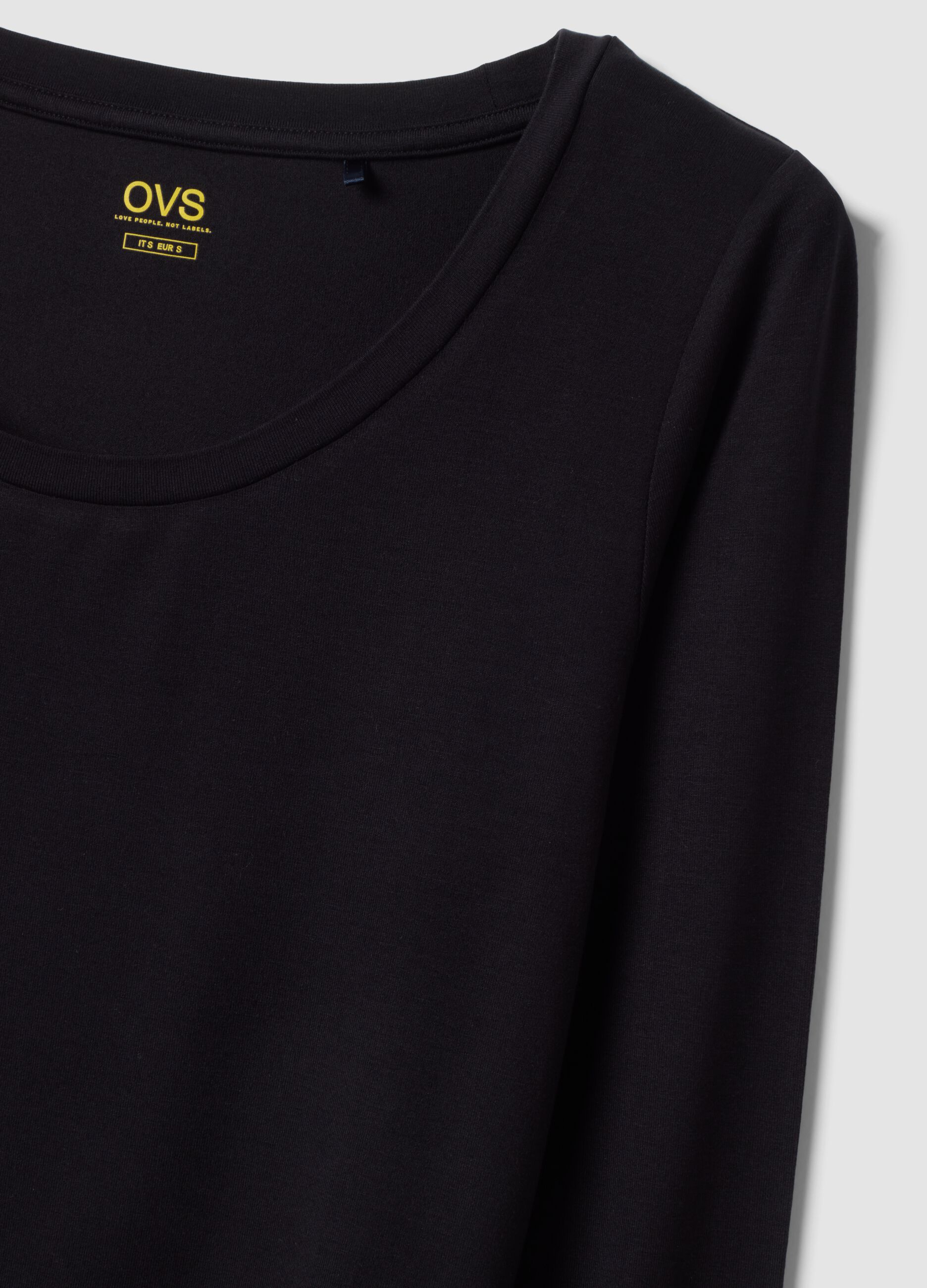 Black stretch viscose crew-neck slim-fit T-shirt