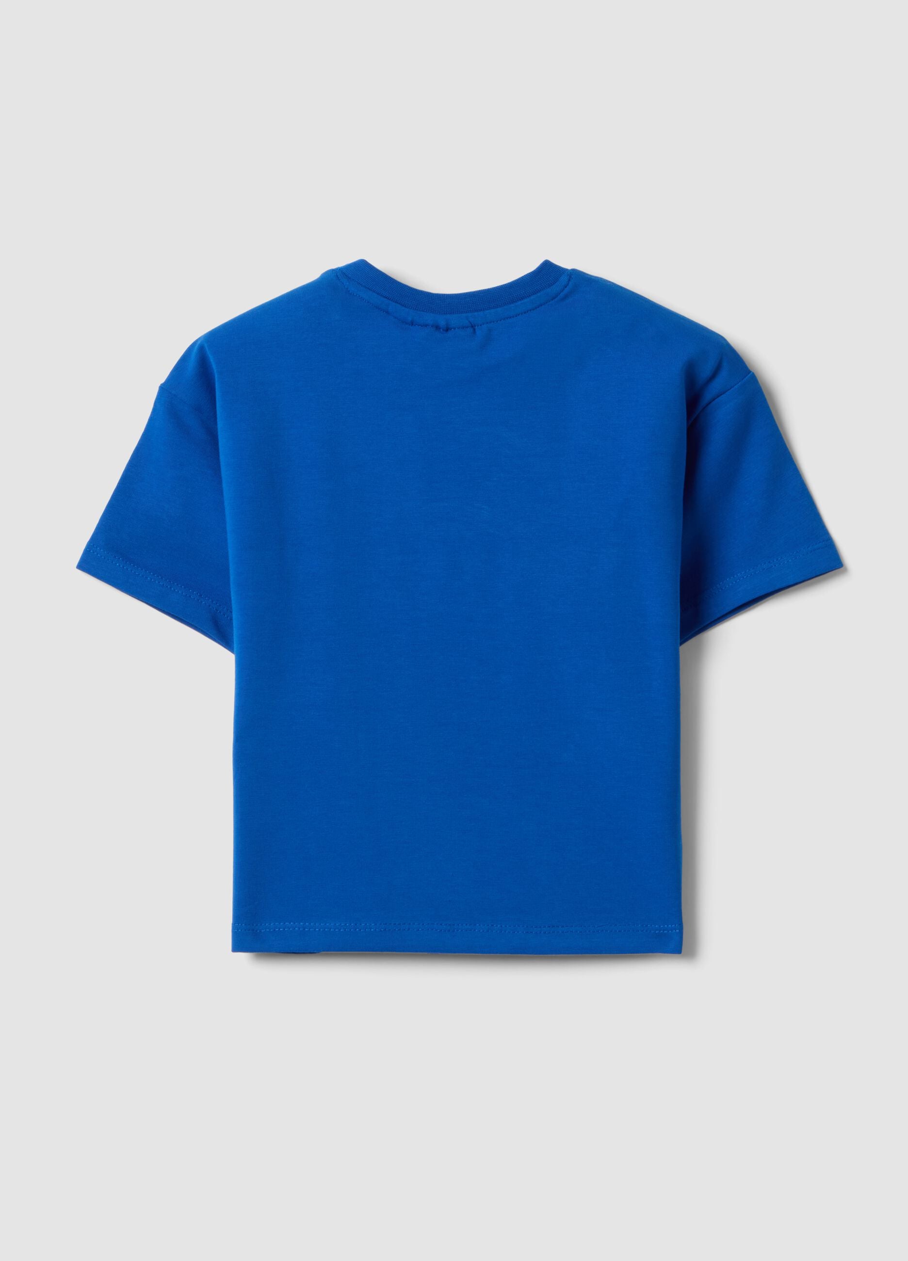 Blue short-sleeve stretch cotton T-shirt