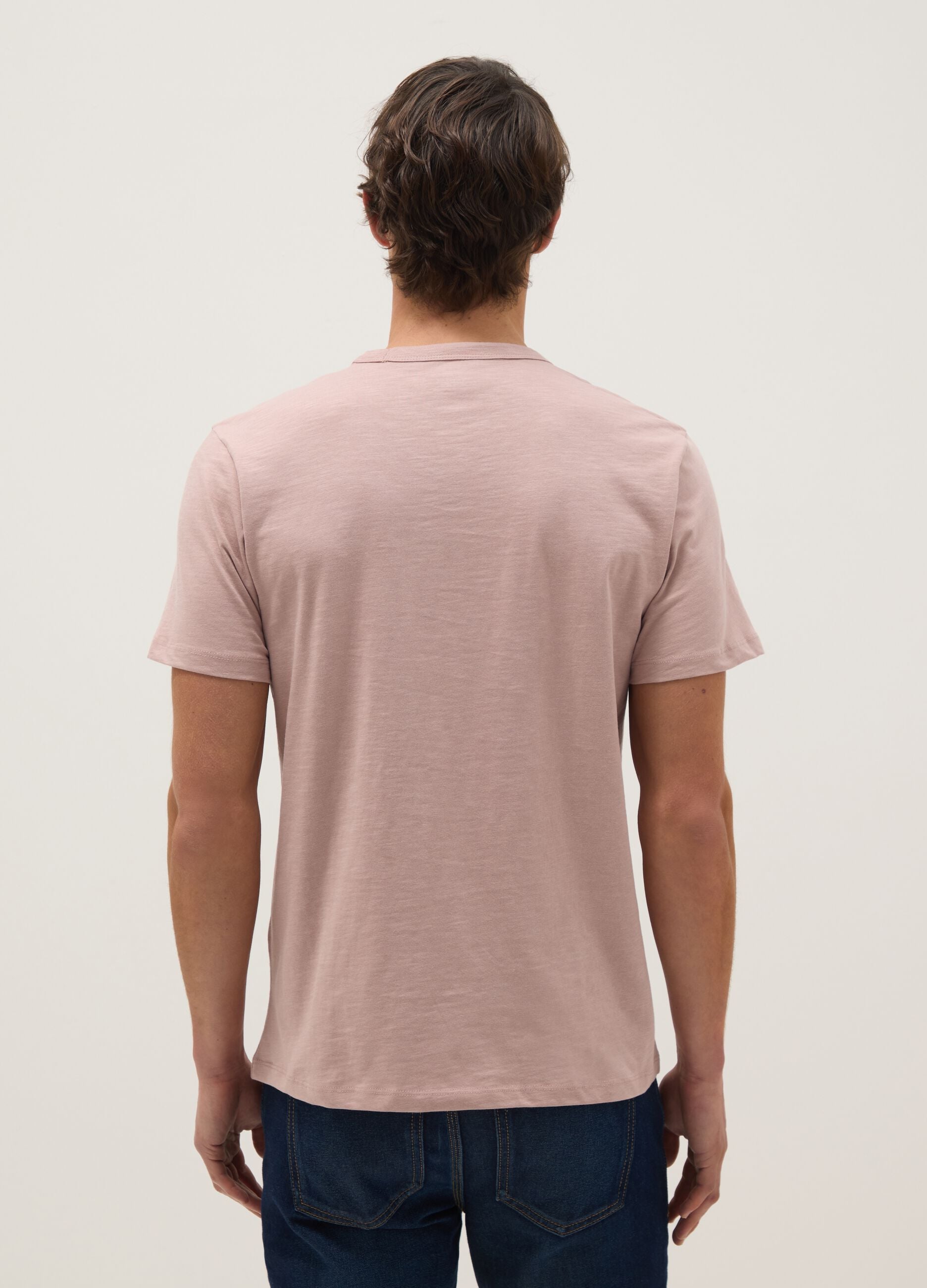 Regular fit pink short-sleeved pure cotton T-shirt