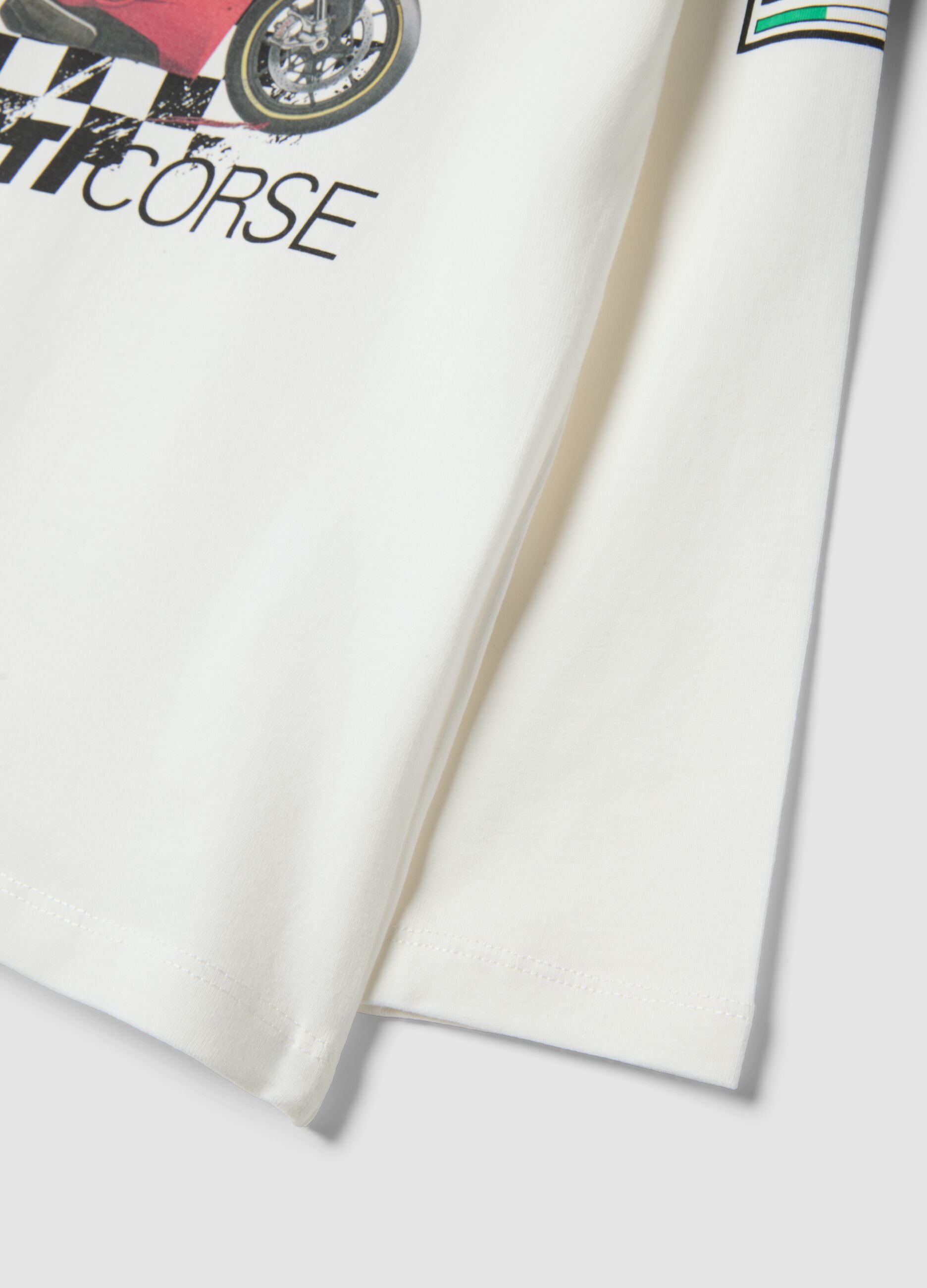 White stretch cotton T-shirt with Ducati print for boys