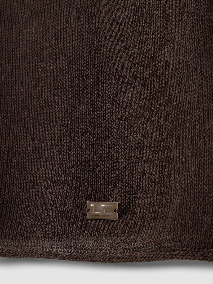 Brown oversized fit V-neck lyocell and linen blend sweater_5