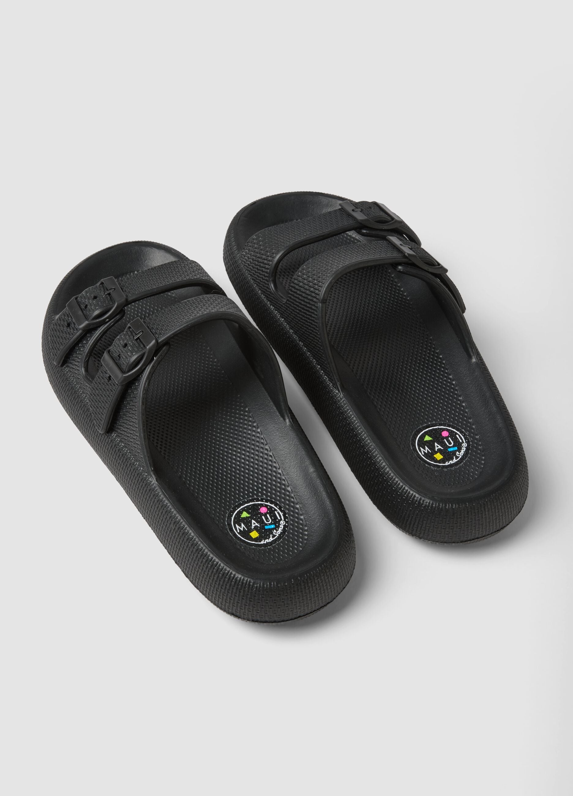 Black slides with double buckle