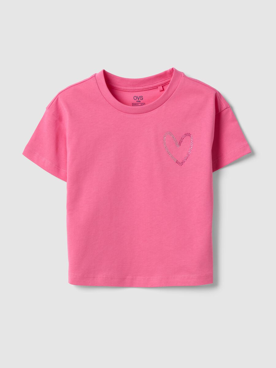 Girls' pink pure cotton boxy fit T-shirt with heart_0