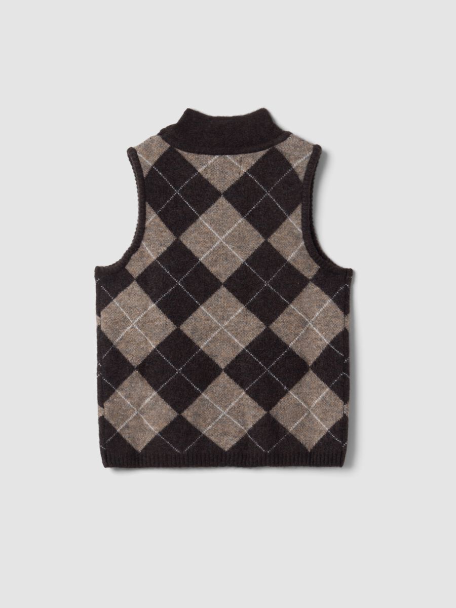 Brown stretch wool gilet with stand collar_6