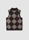 Brown stretch wool gilet with stand collar_6