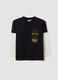 Black regular-fit pure cotton T-shirt with double sleeves and print for boys_0