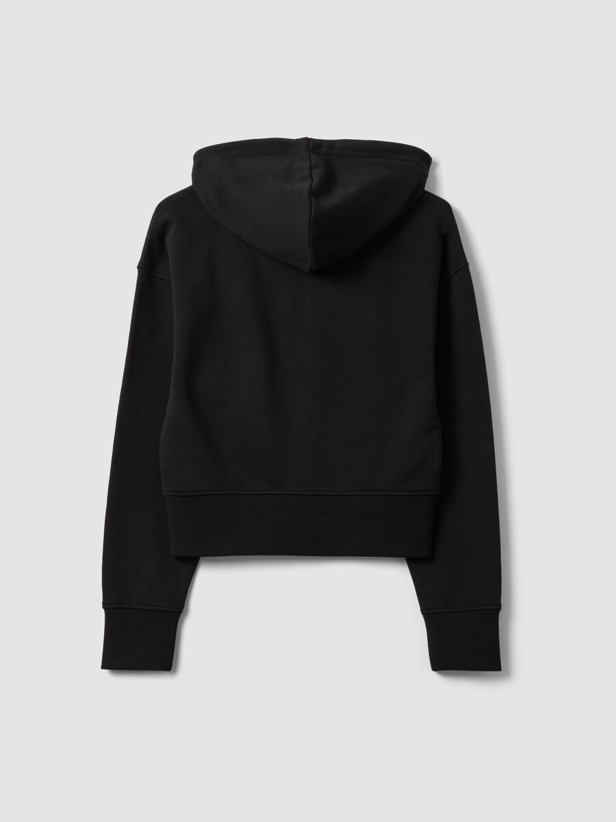 Felpa full zip nera in misto cotone con cappuccio fitted_2