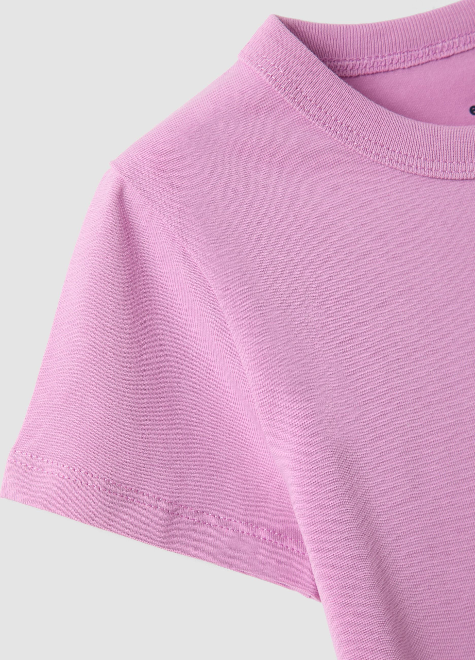 Girls&rsquo; pink stretch cotton T-shirt, regular fit