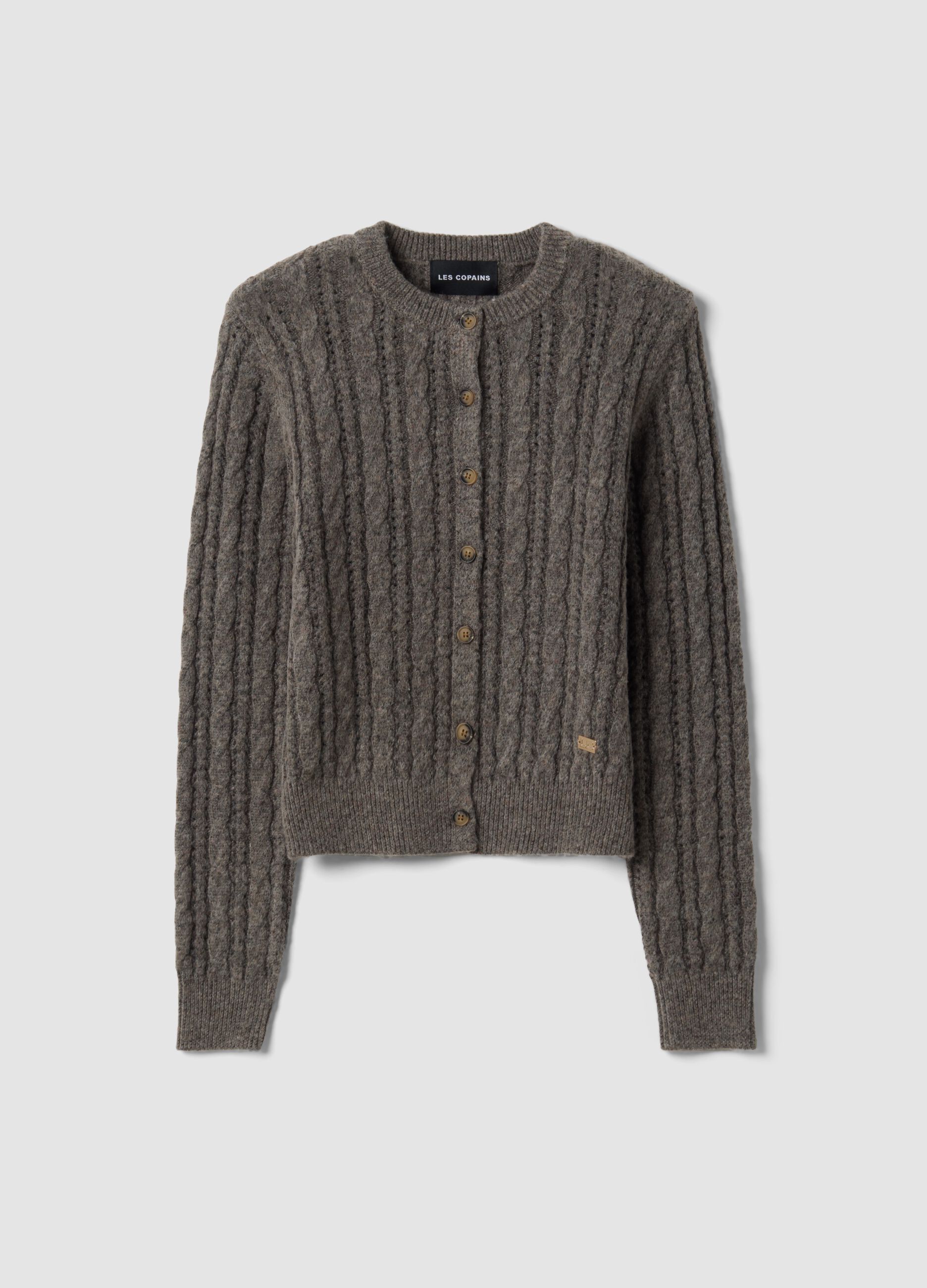 Grey cable-knit wool-blend cardigan