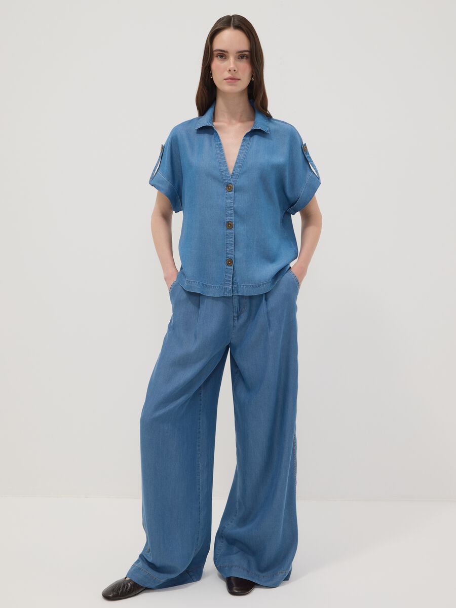 Light blue pure lyocell shirt with patterned collar_1