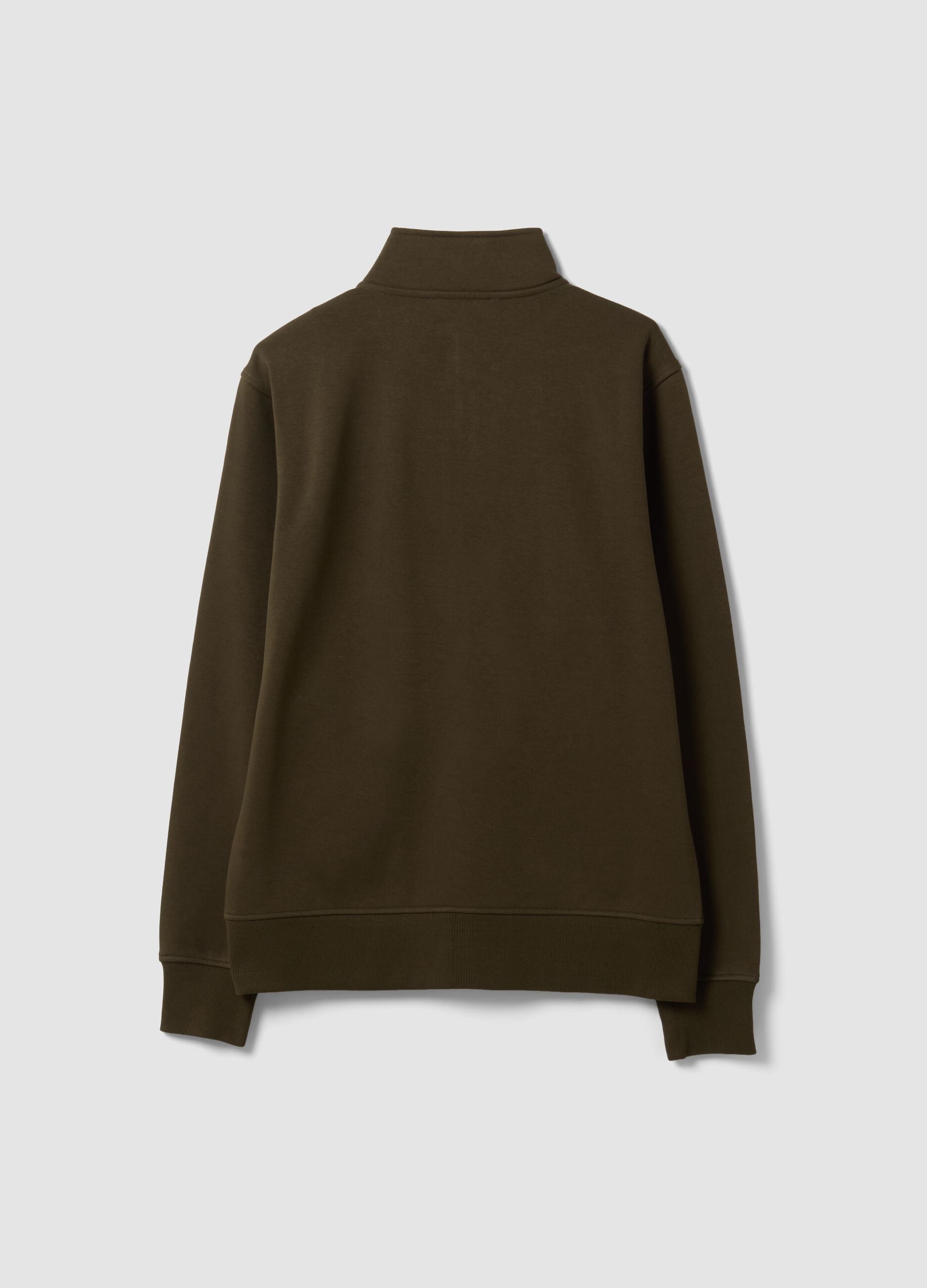 Felpa verde in misto cotone con girocollo e zip regular fit