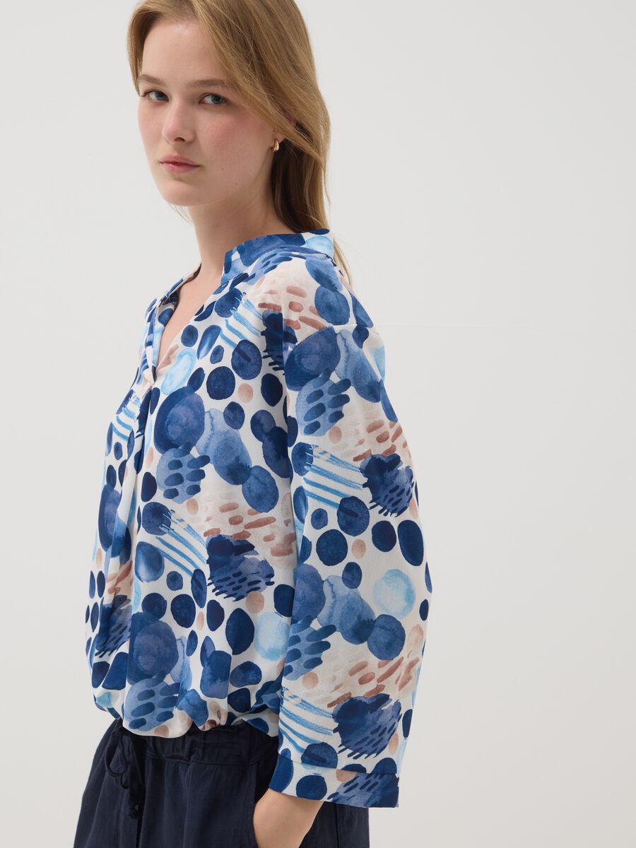 Blue patterned long-sleeve top_1