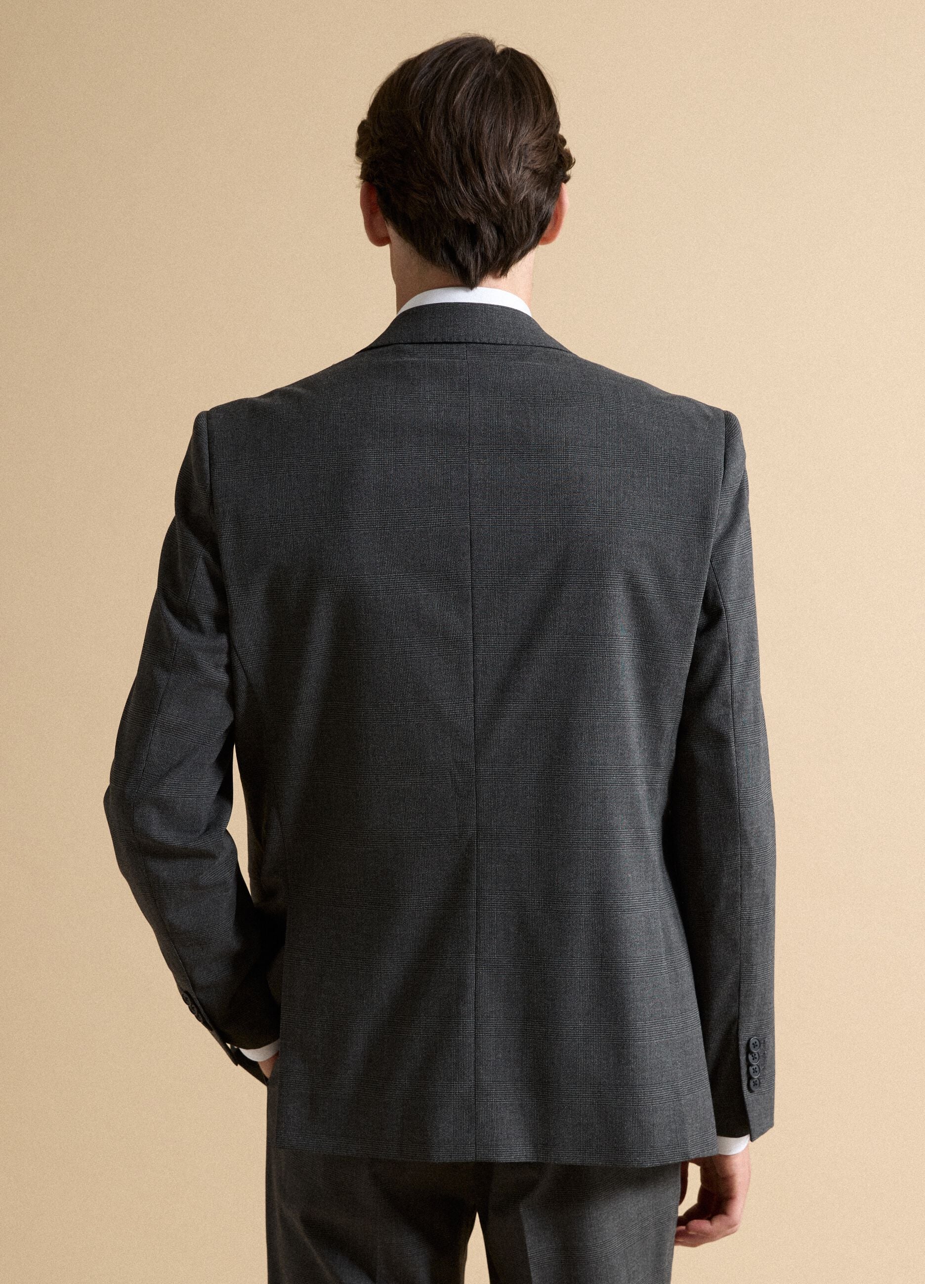 Grey stretch viscose blazer with classic lapels, slim fit