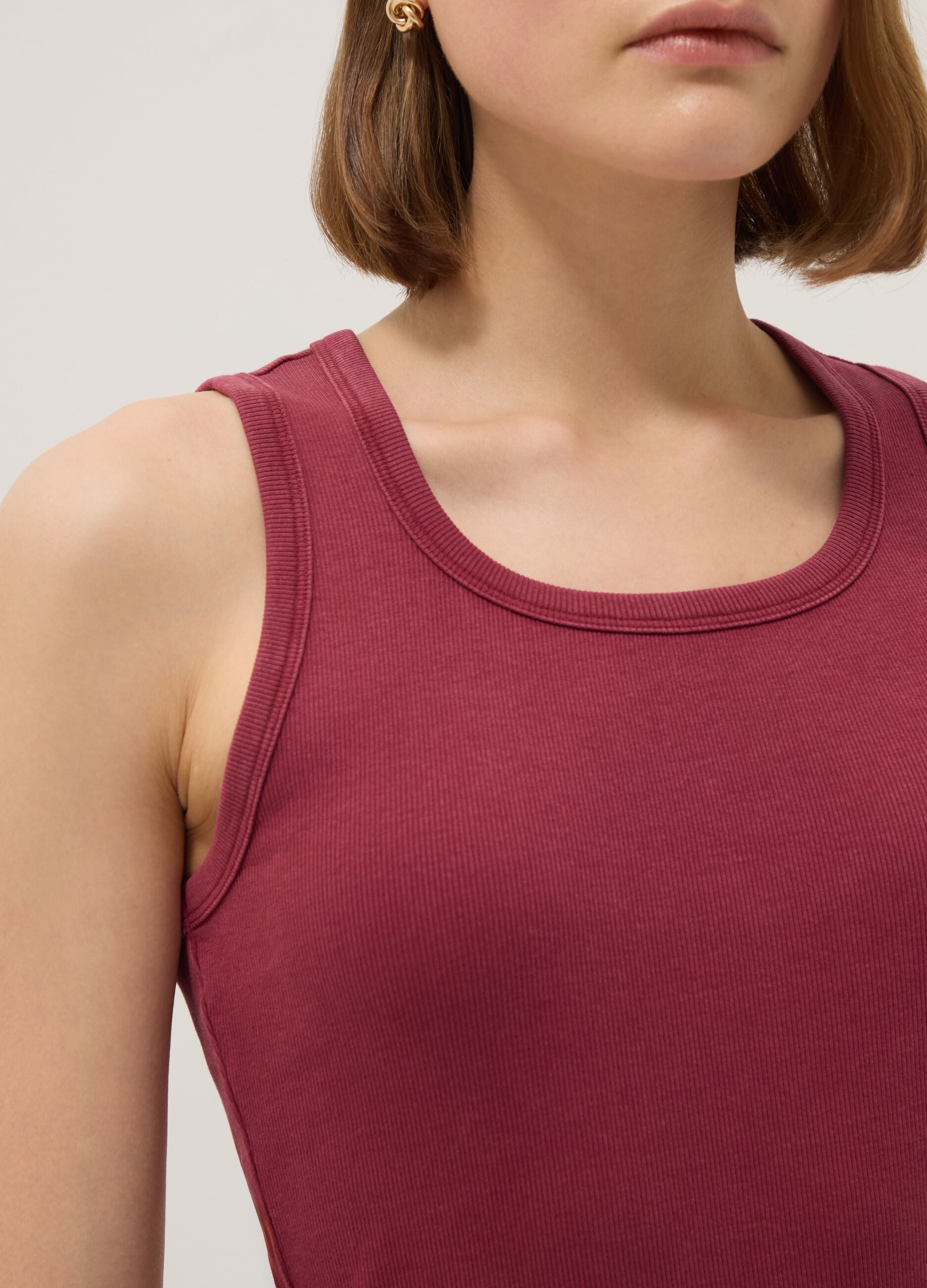 Red stretch cotton vest top, regular fit