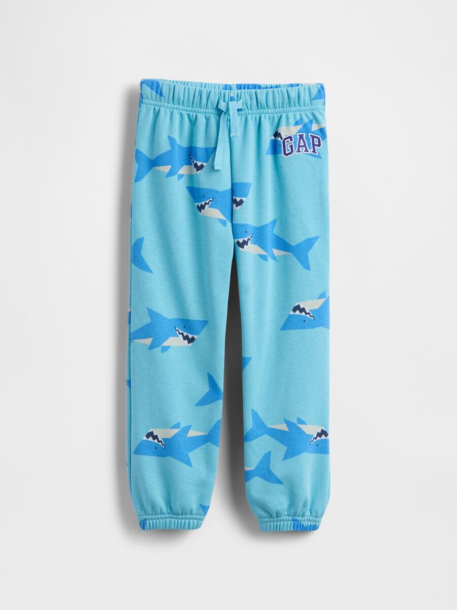 Cotton-blend joggers with shark print_0