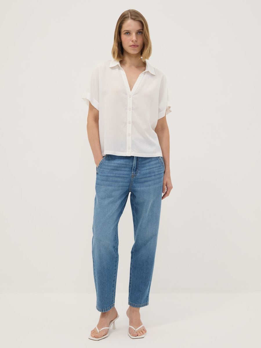 Light blue pure cotton denim jeans with paperbag waist, baggy fit_0