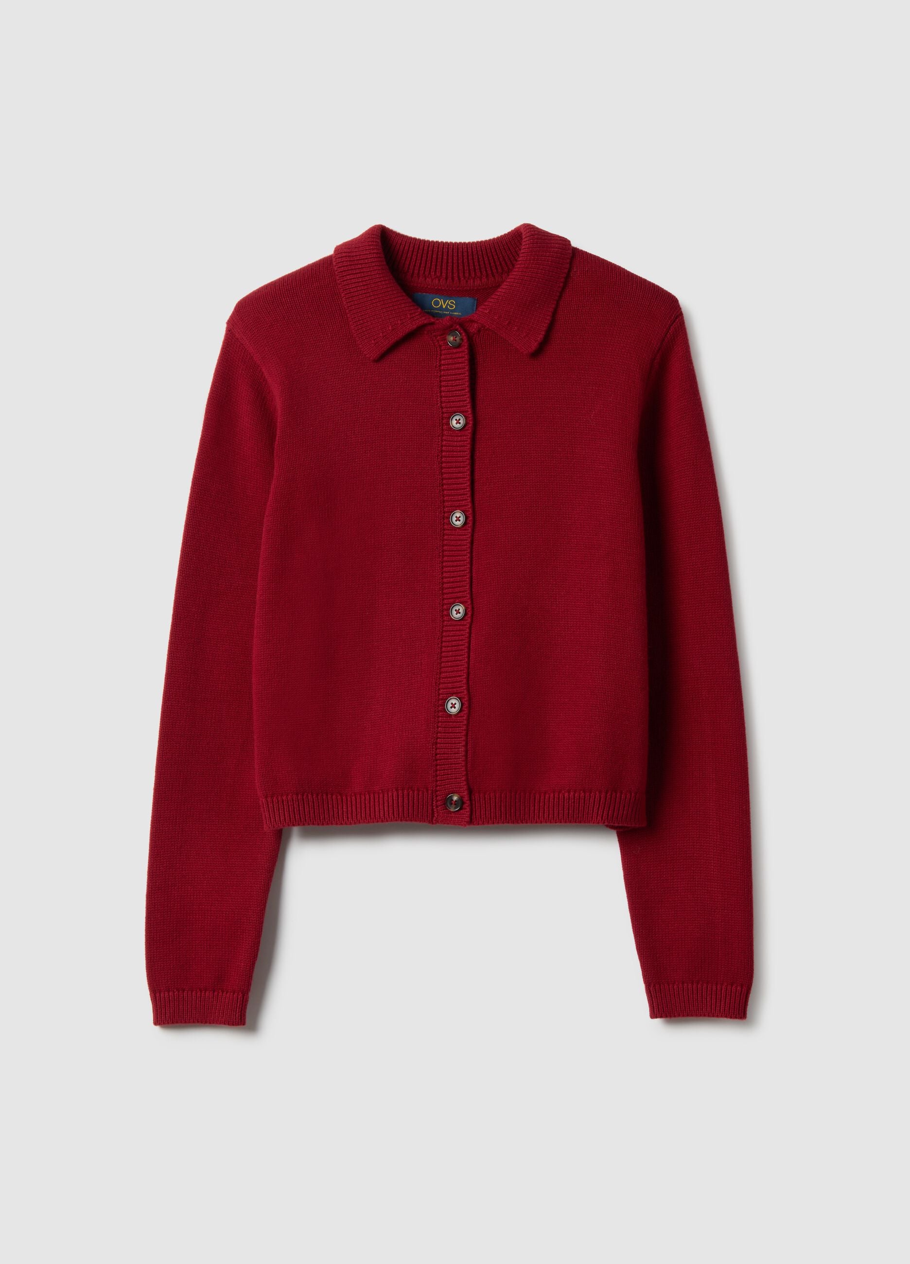 Red polo neck cardigan in pure cotton regular fit