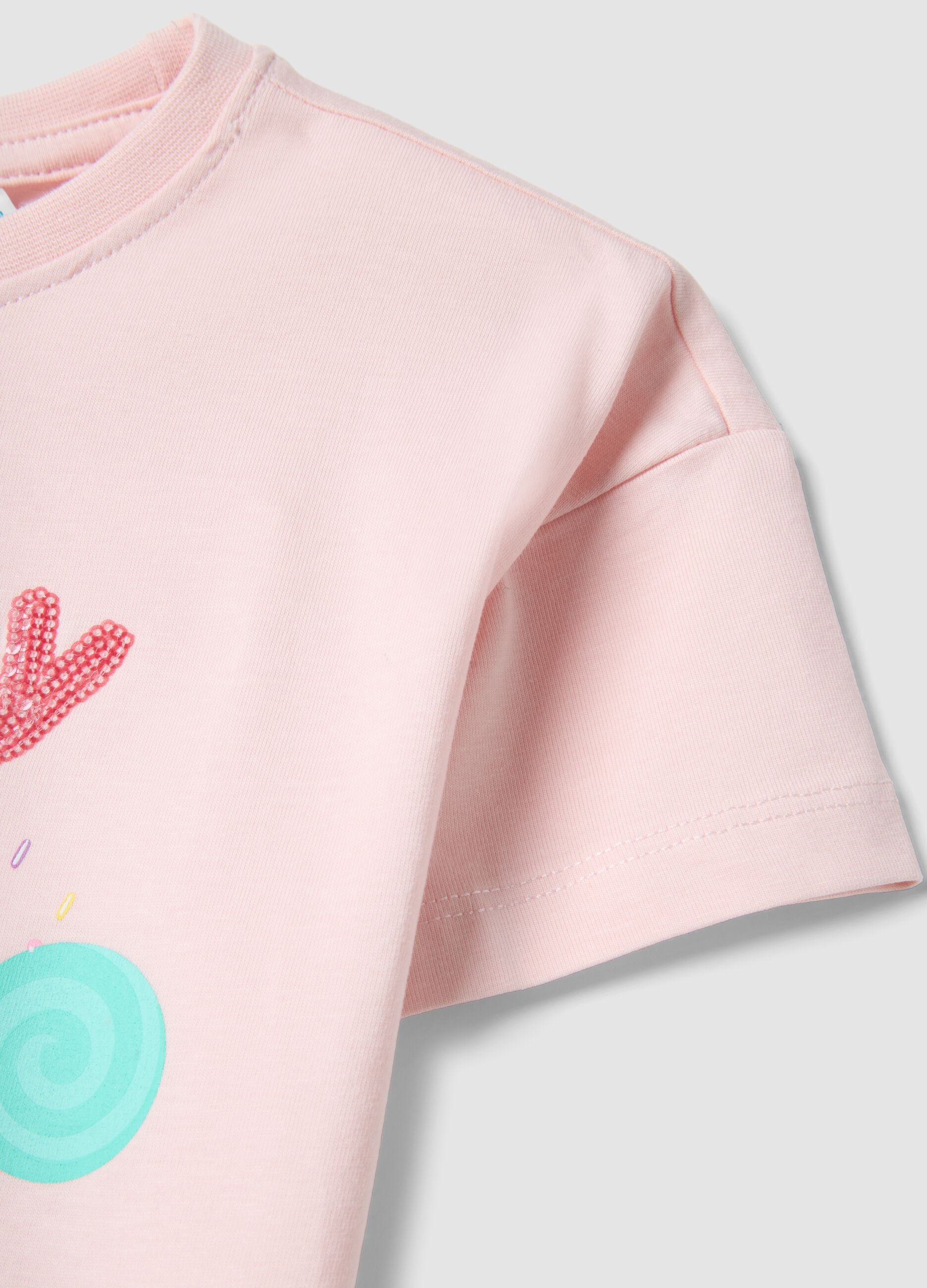 Girl's pink regular fit cotton stretch T-shirt with print