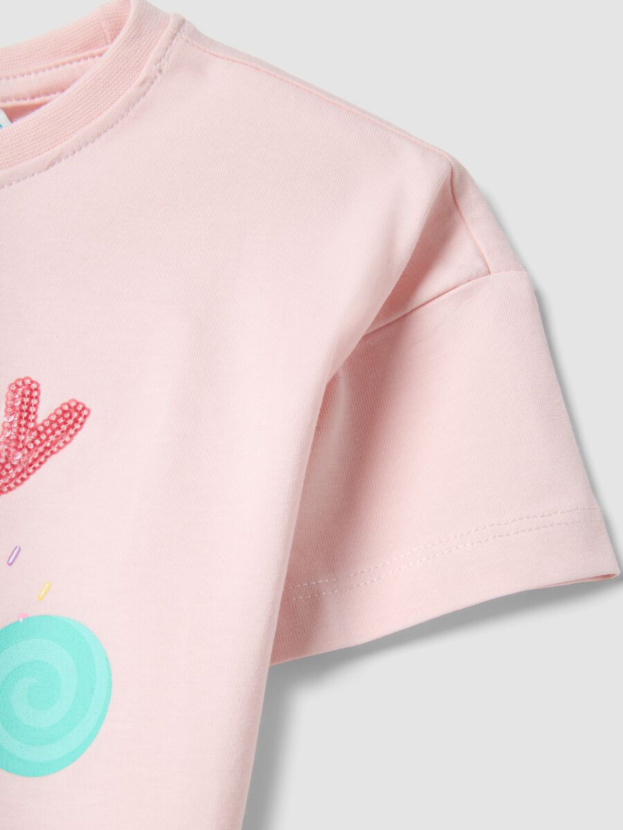 Girl's pink regular fit cotton stretch T-shirt with print_3