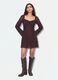 Brown stretch-fabric dress with deep V-neck, regular fit_1