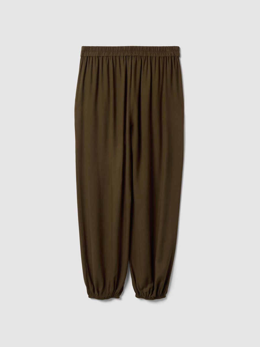 Green pure viscose trousers with elasticated cuffs, regular fit_5