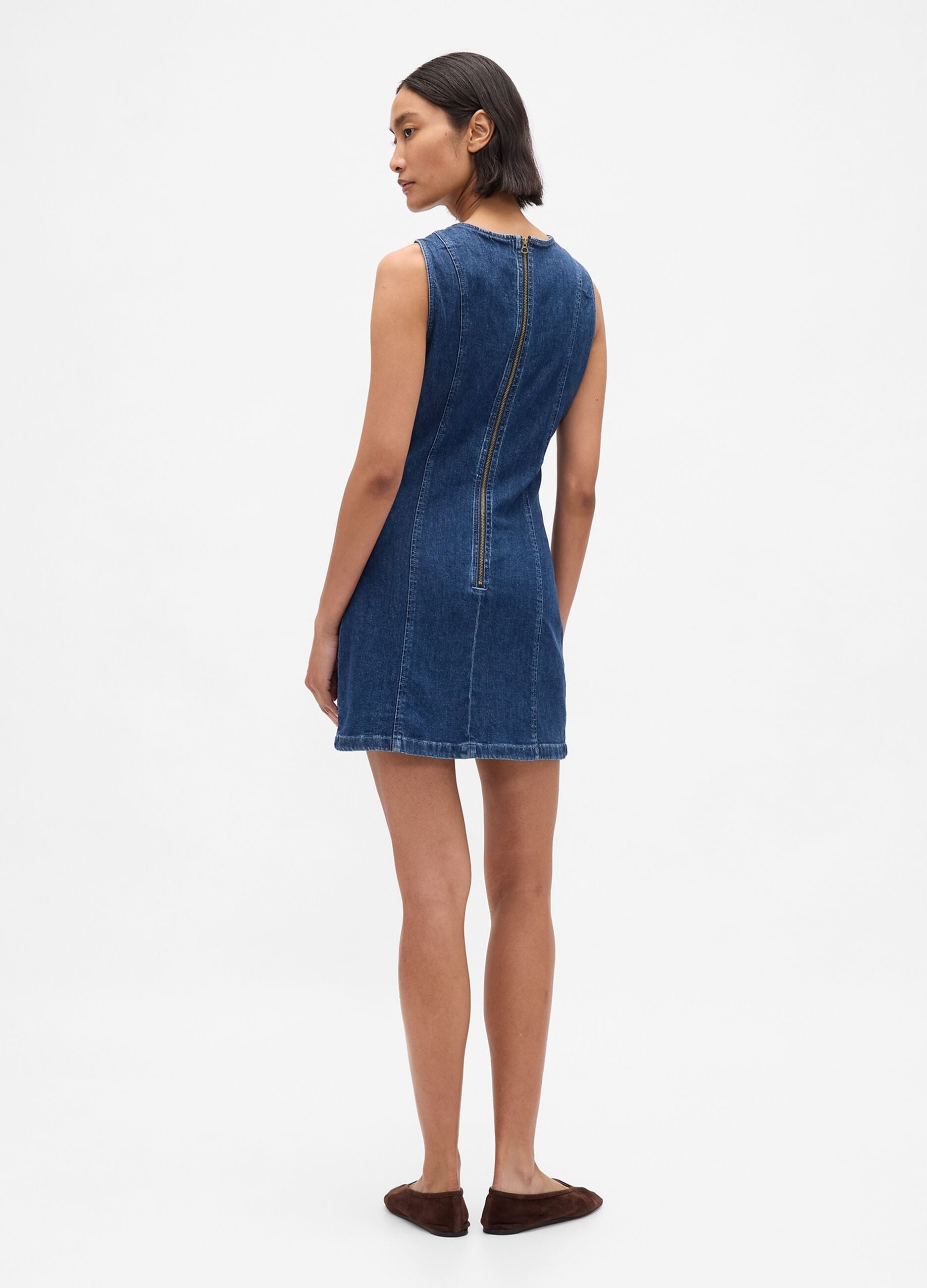 Stretch denim dress with back zip