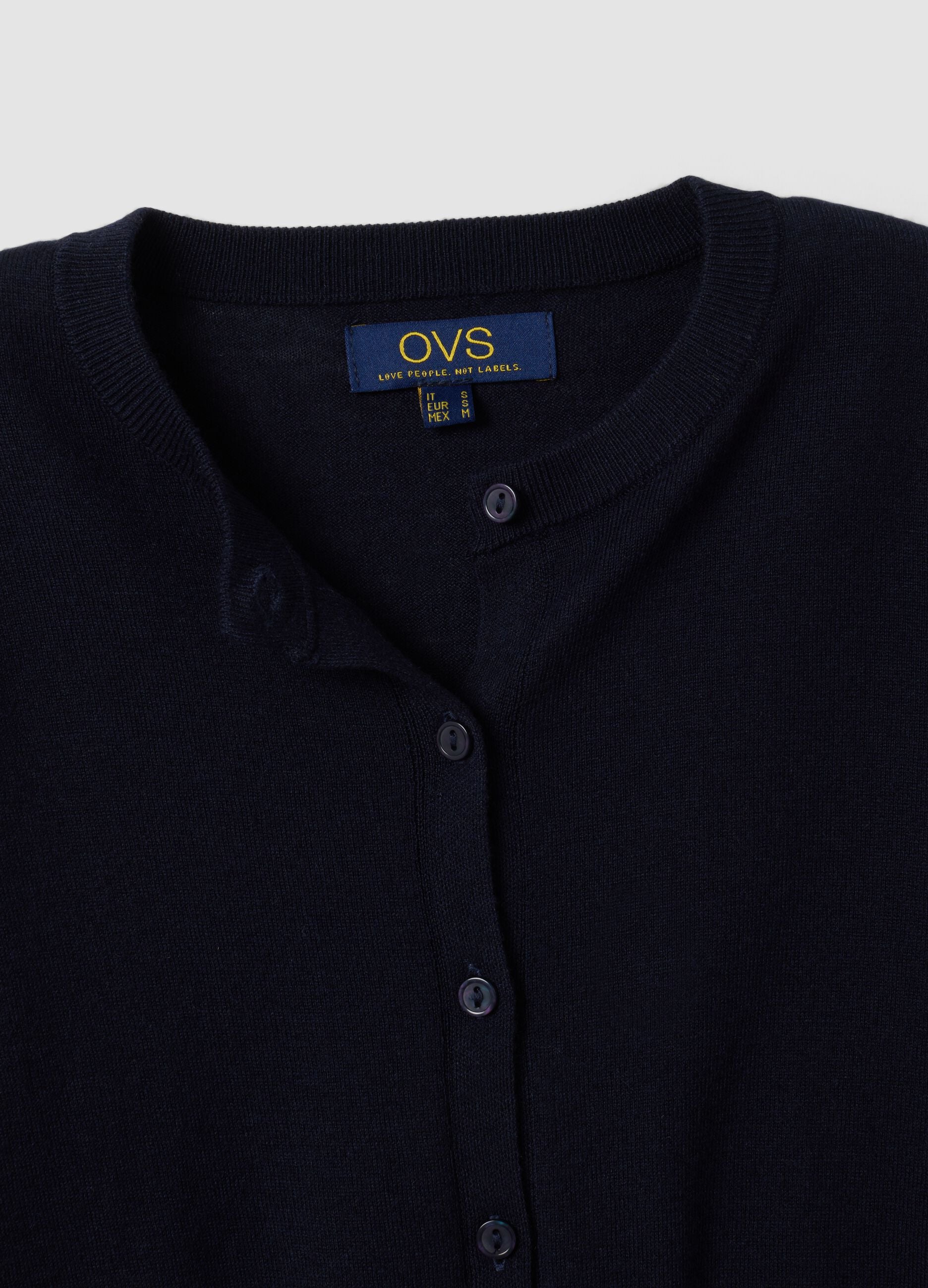 Navy wool-blend crew-neck cardigan
