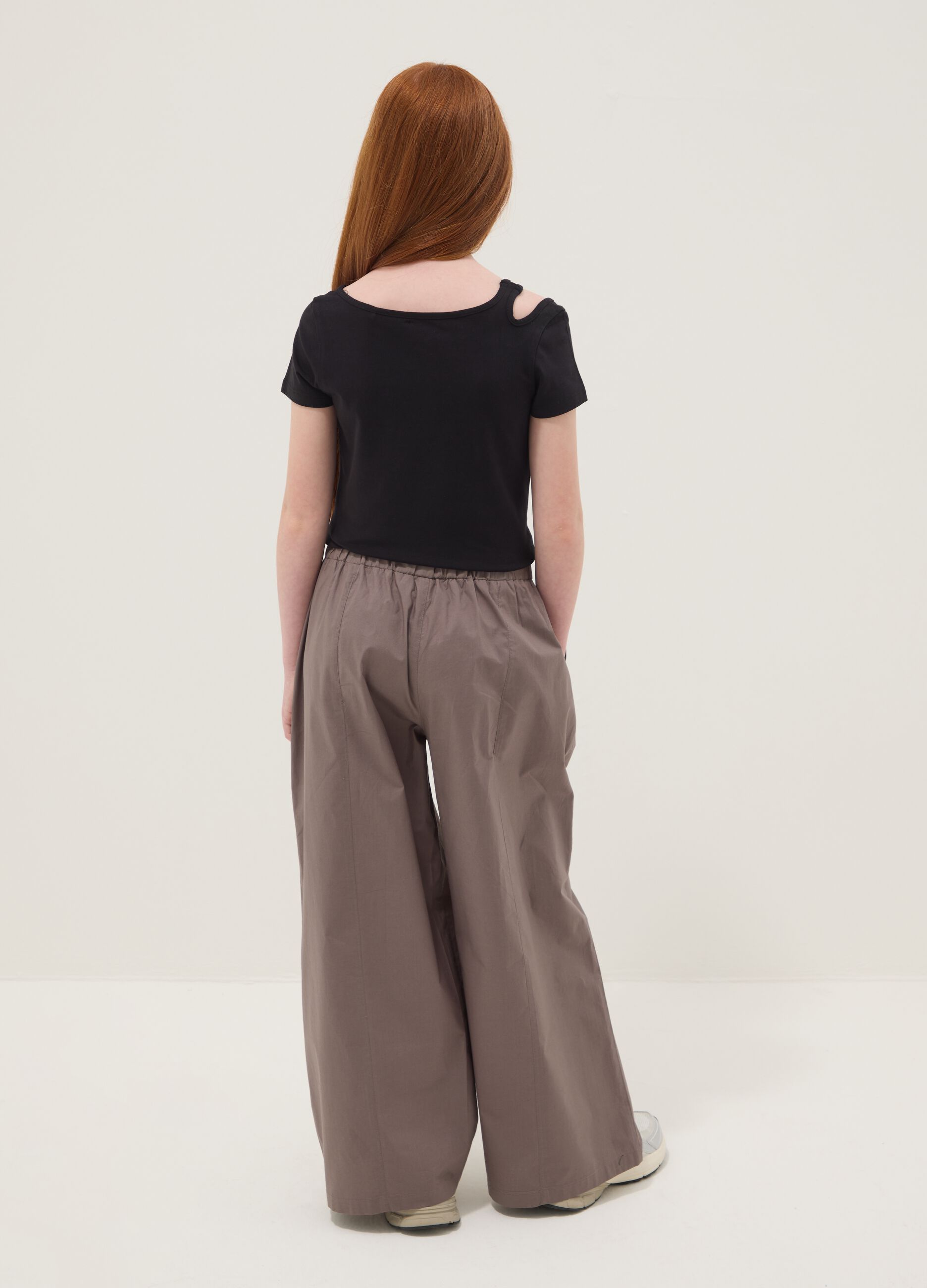 Brown pure cotton trousers with elasticated waistband for girls