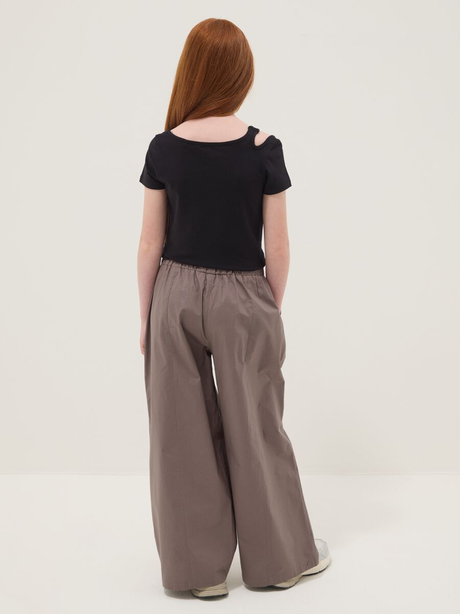 Brown pure cotton trousers with elasticated waistband for girls_1