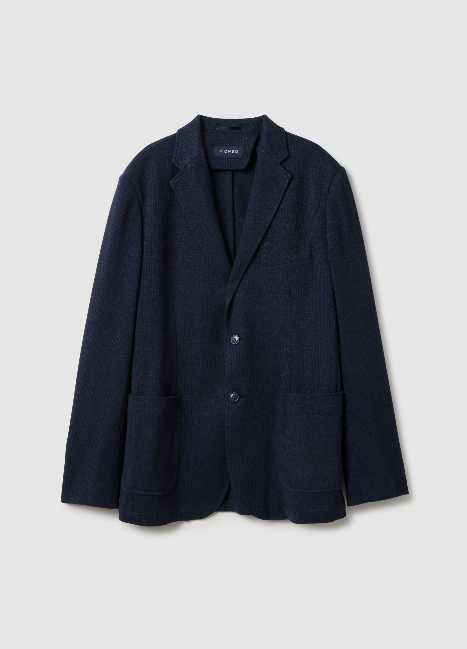 Slim fit blue stretch cotton blazer